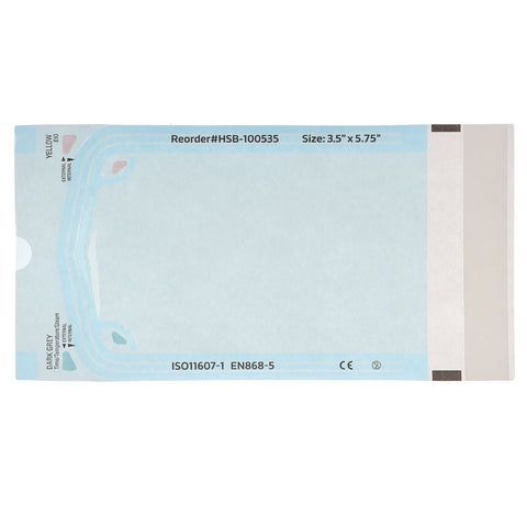 House Brand Dentistry 100535 HSB Self-Sealing Sterilization Pouches 3.5" x 5.75" Paper/Blue Film 200/Bx