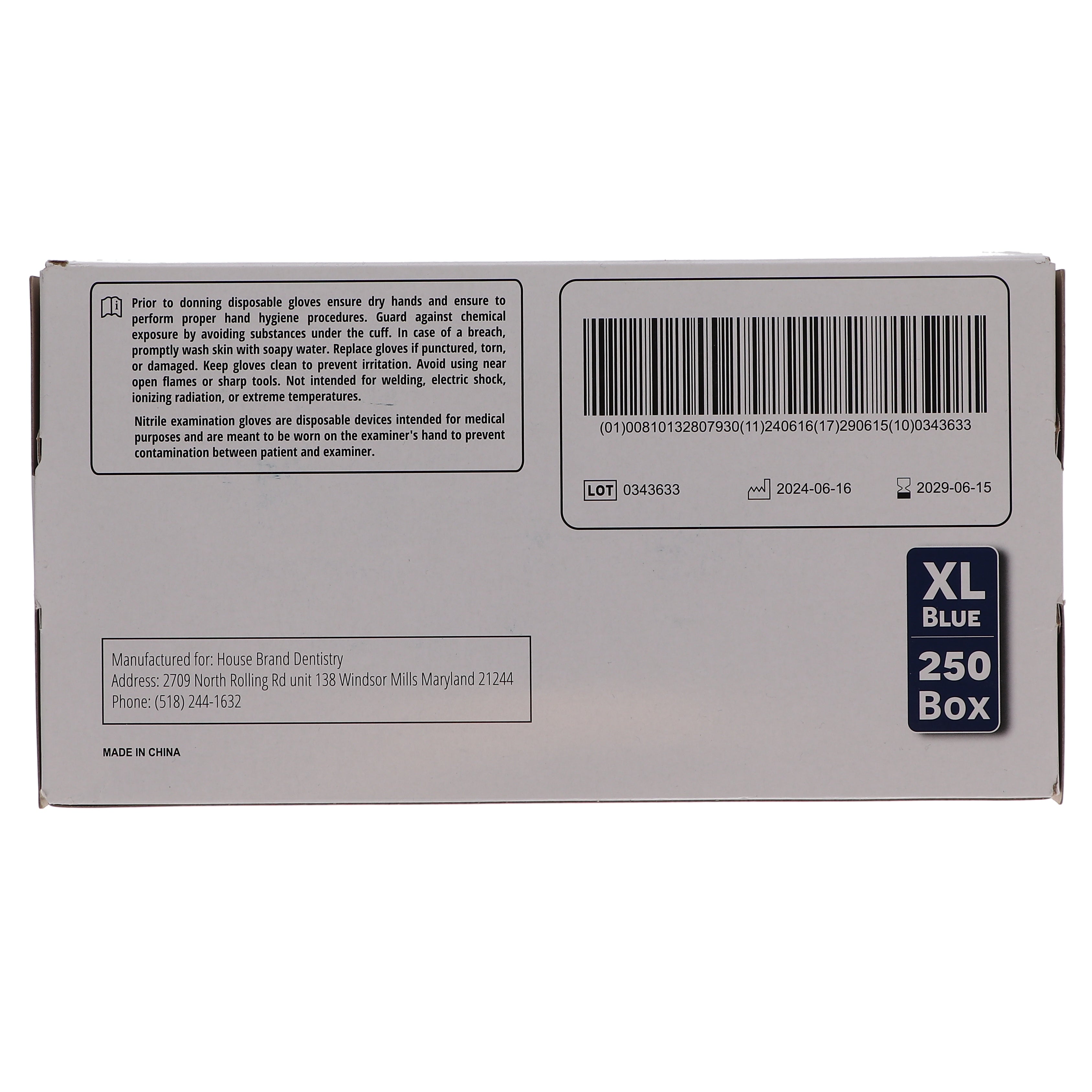 Aira 119304 PurGuard Nitrile Exam Glove Blues Extra Large Latex Free 250/Bx