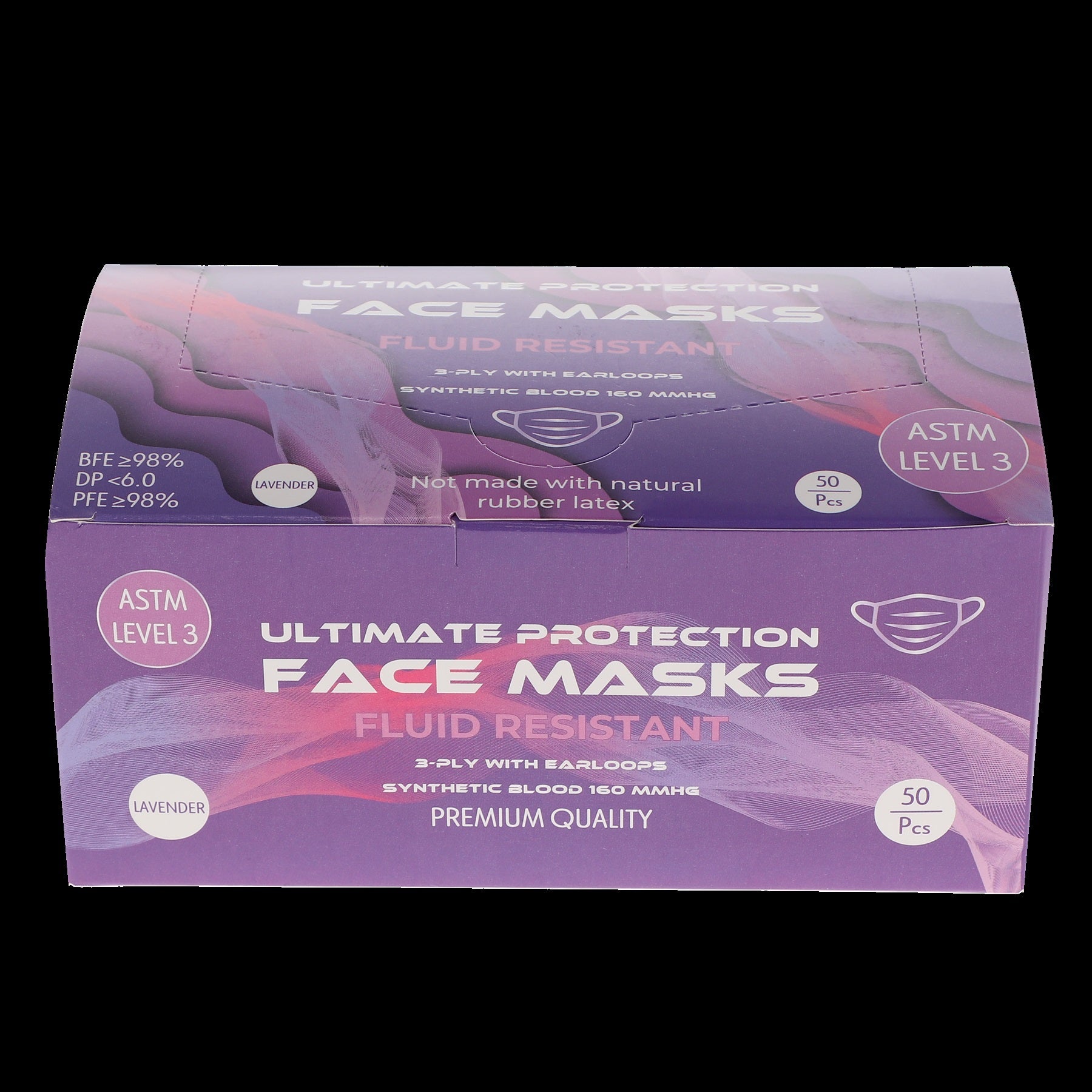 House Brand Dentistry 109134 HSB Earloop Face Masks 3-Ply ASTM Level 3 Lavender 50/Bx