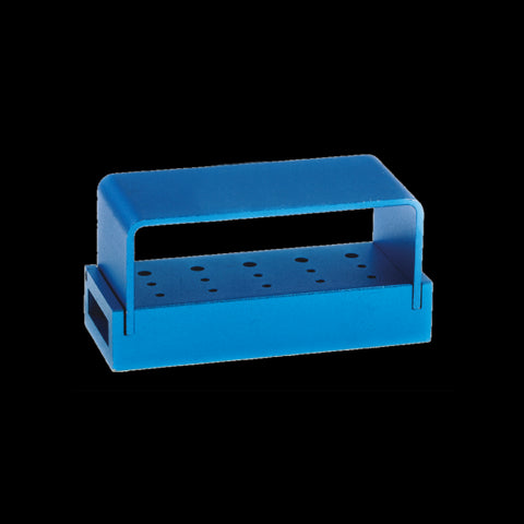 Pac-Dent 038B Bur Block Aluminum with Cover FG 15-Hole Blue