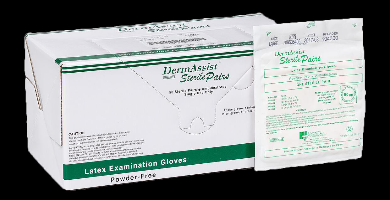 Innovative Healthcare 104200 Dermassist Latex Exam Gloves #7.5-8 Sterile 50/Bx