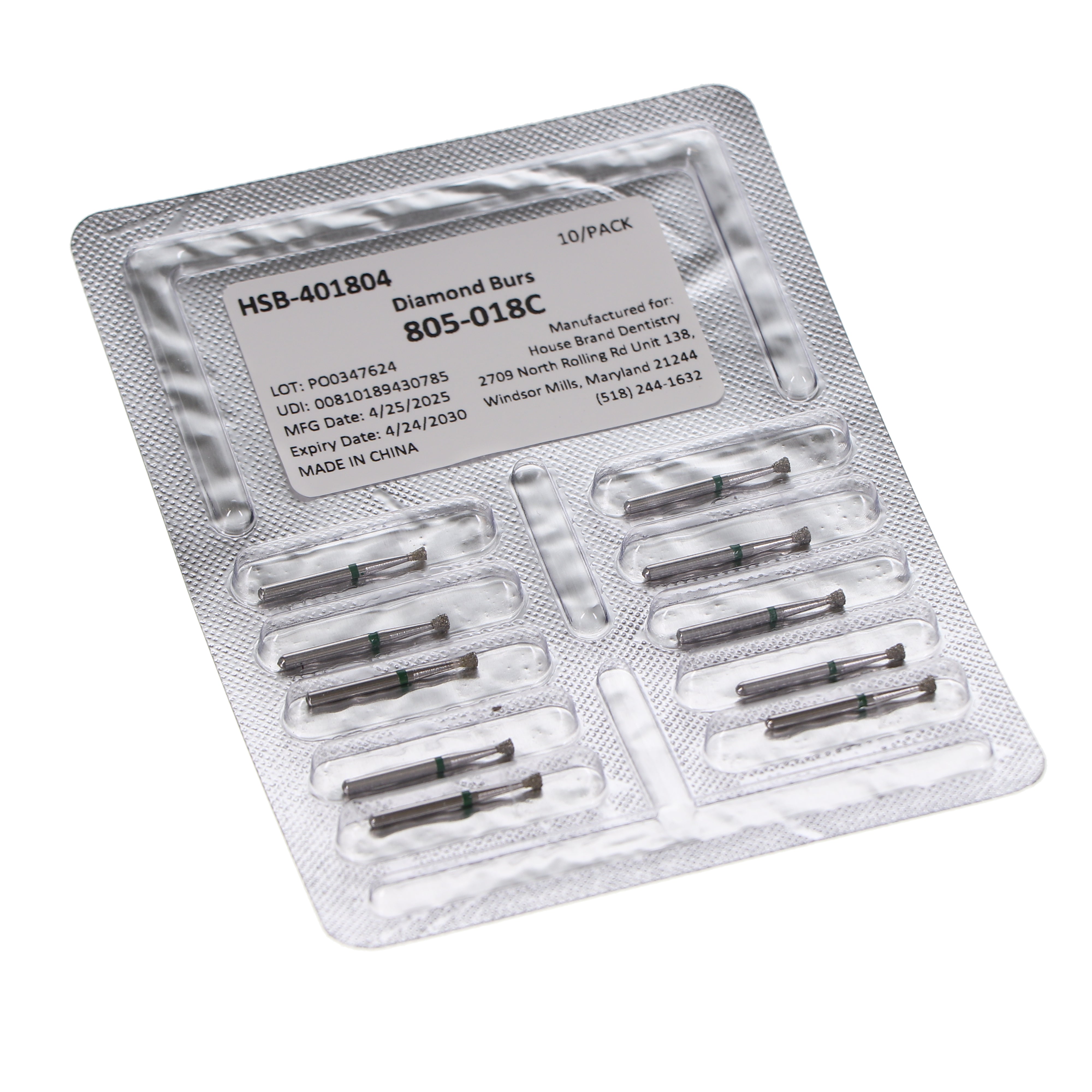 House Brand Dentistry 401804 HSB FG 805-018C Inverted Cone Coarse Grit Diamond Burs 10/Pk