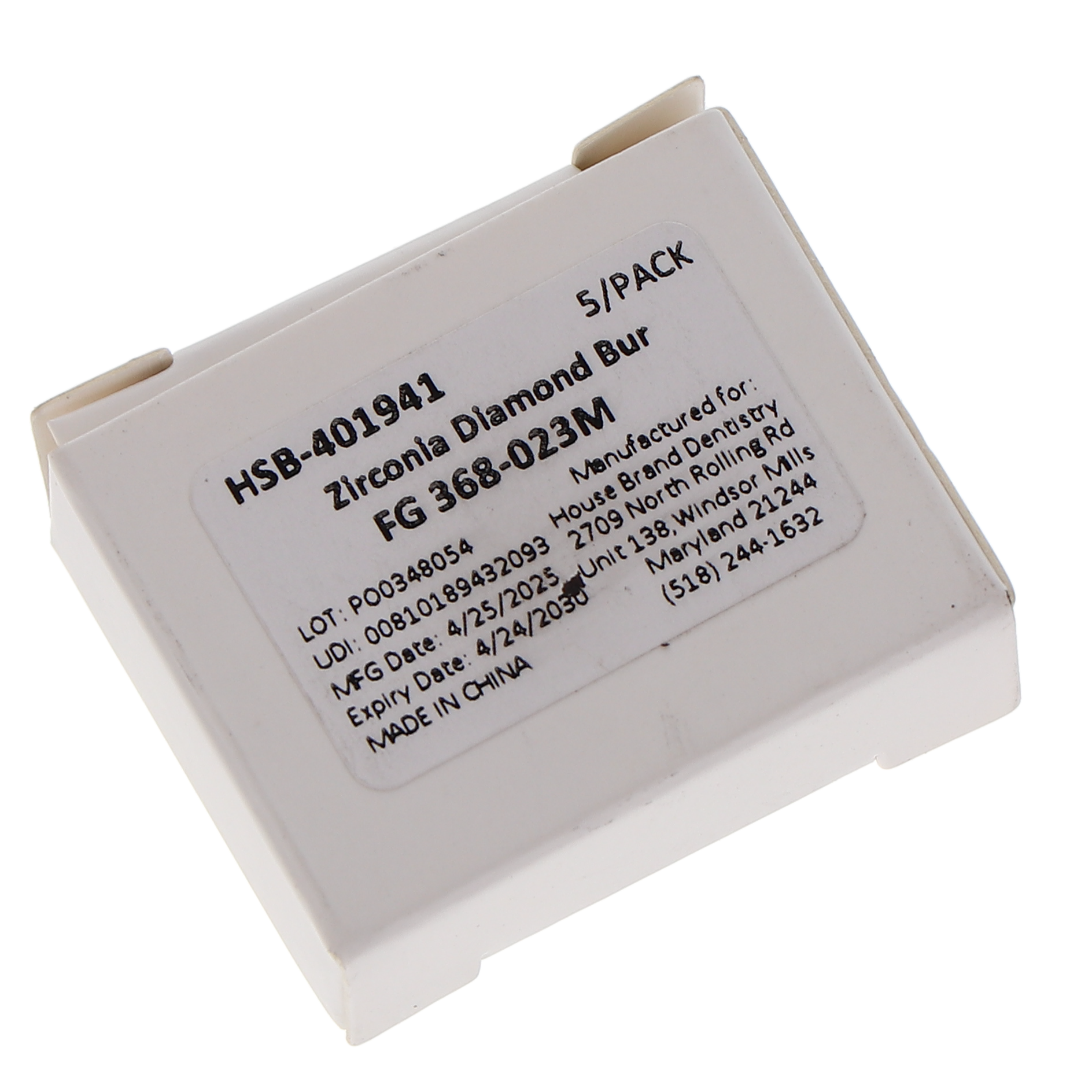 House Brand Dentistry 401941 HSB FG 368-023M Precision Zirconia Football Medium Grit Diamond Burs 5/Pk