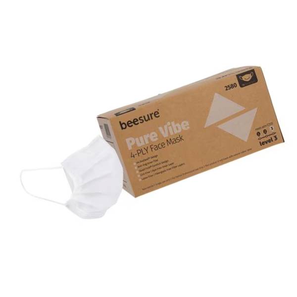 Cranberry BE2580 BeeSure Vibe Earloop Face Masks ASTM Level 3 White 50/Bx