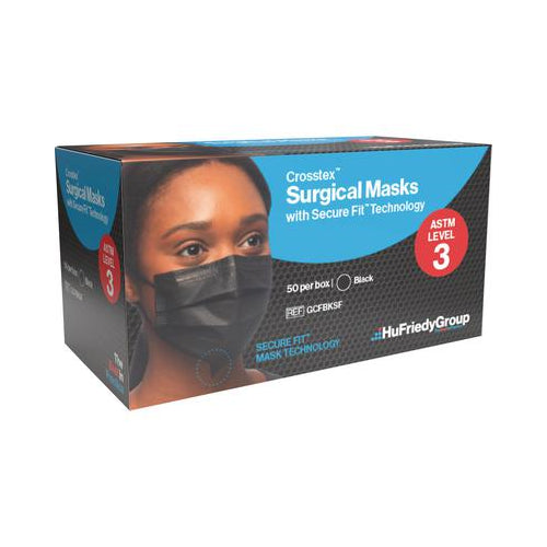 Crosstex GCFBKSF Crosstex Surgical Mask w/Secure Fit Level-3 50/Pk Black