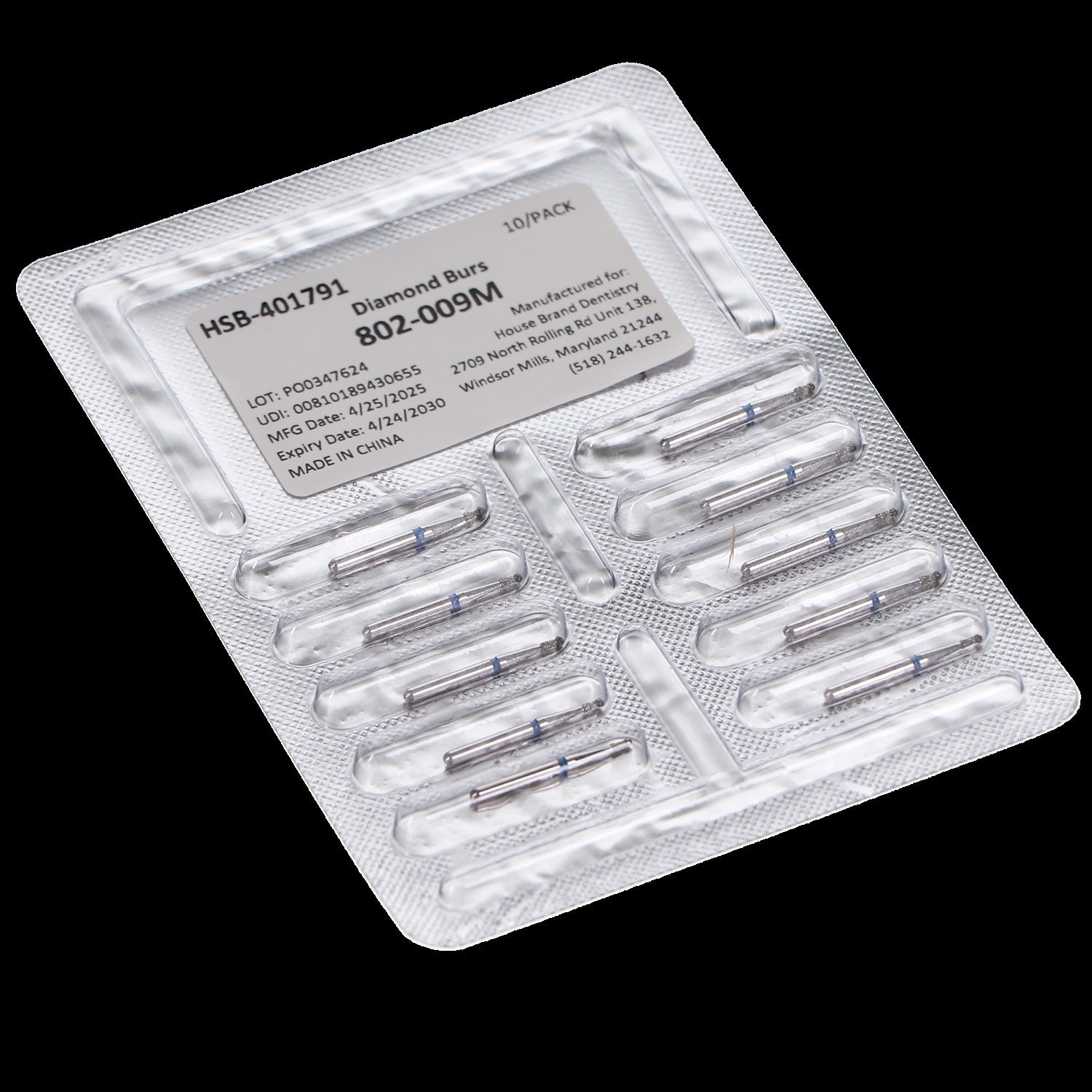 House Brand Dentistry 401791 HSB FG 802-009M Round Neck Medium Grit Diamond Burs 10/Pk