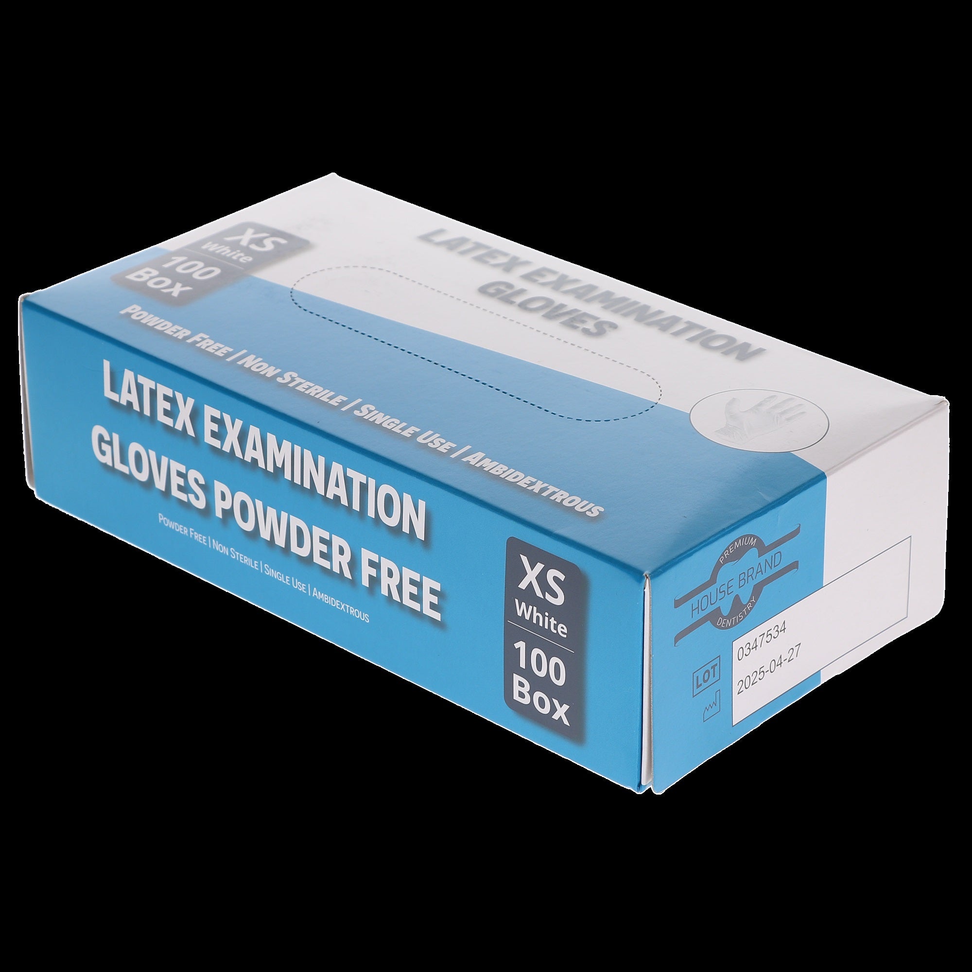 House Brand Dentistry 119150 HSB Latex Exam Gloves Extra Small White Powder Free 100/Bx