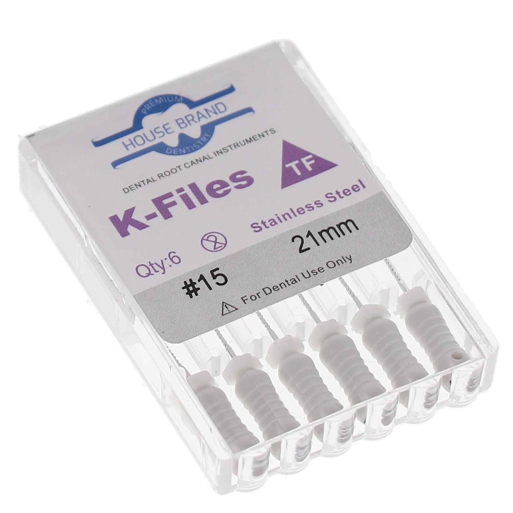 House Brand Dentistry 400202 HSB K-Files Flex-Type 21mm #15 White Stainless Steel 6/Pk