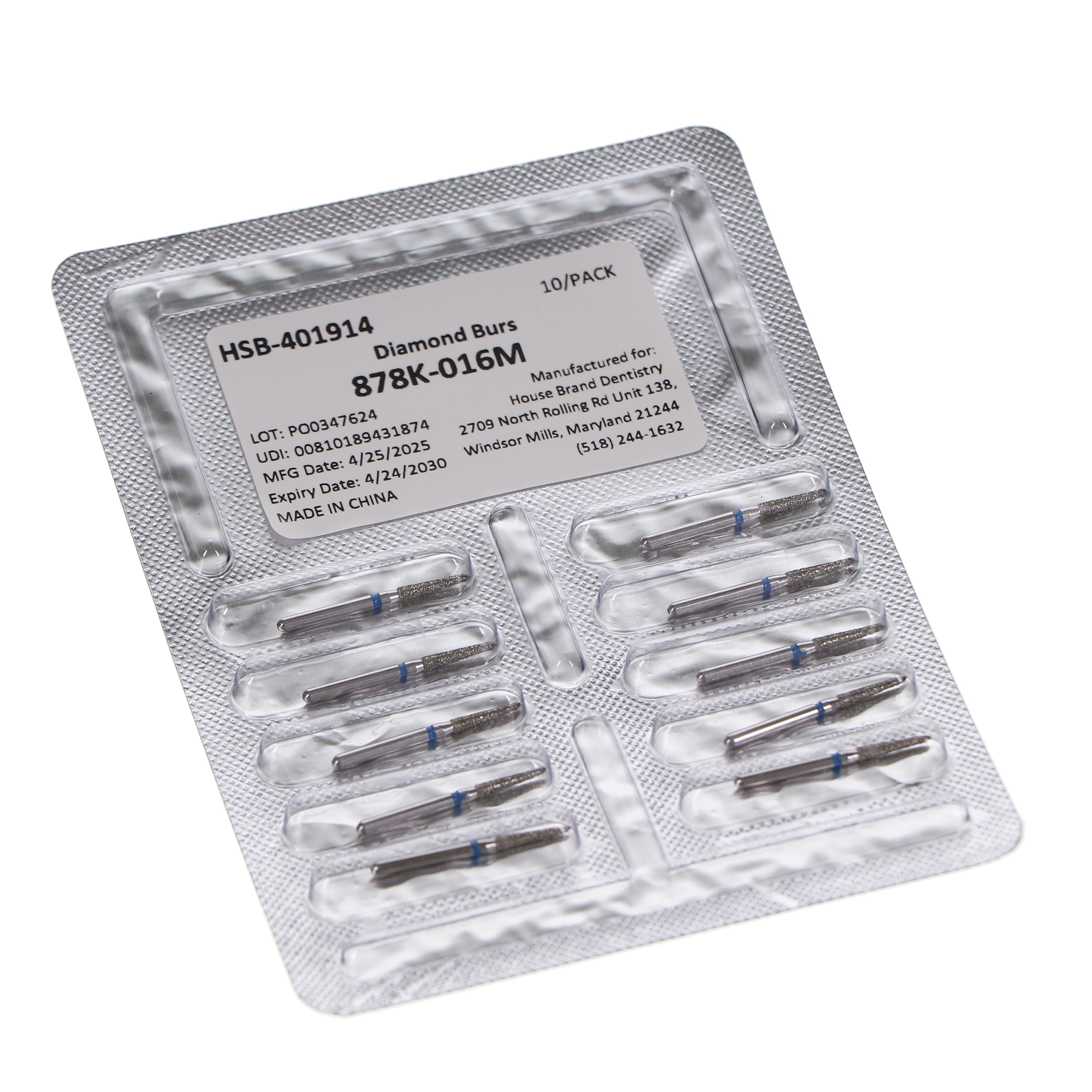 House Brand Dentistry 401914 HSB FG 878K-016M Curettage Medium Grit Diamond Burs 10/Pk