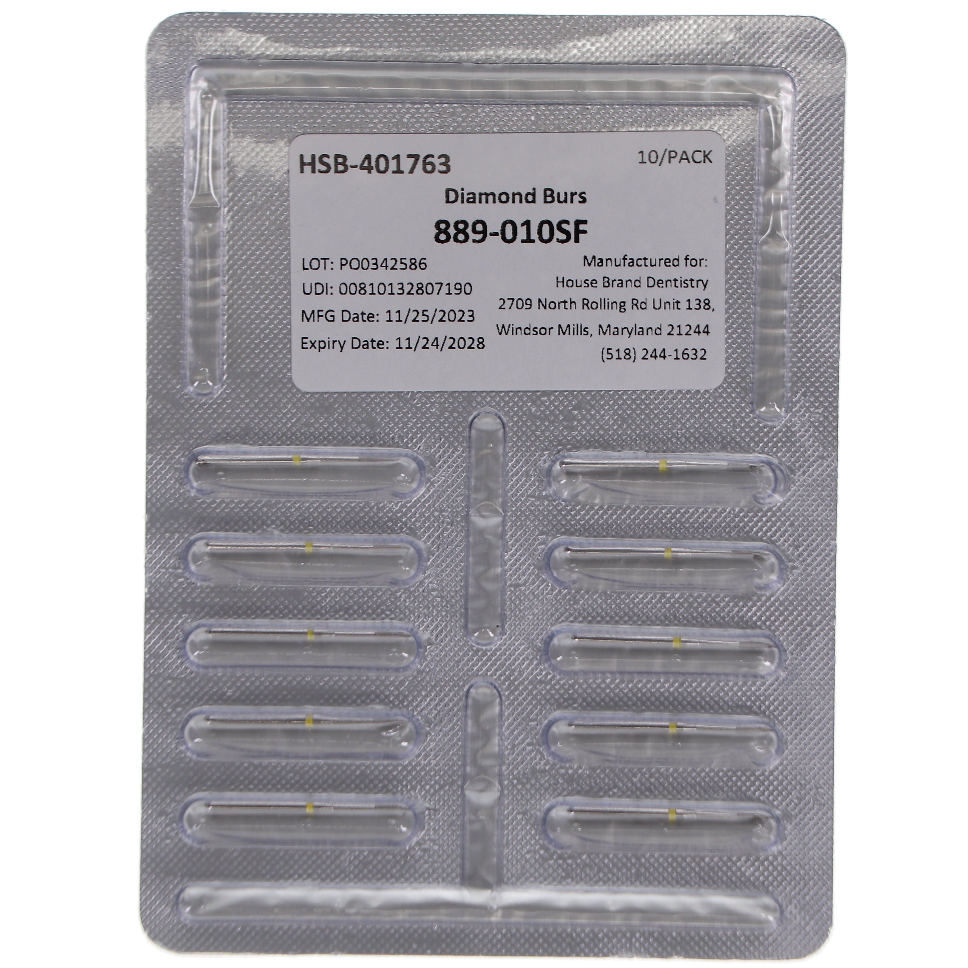 House Brand Dentistry 401763 HSB FG 889-010SF Flame Super Fine Grit Diamond Burs 10/Pk