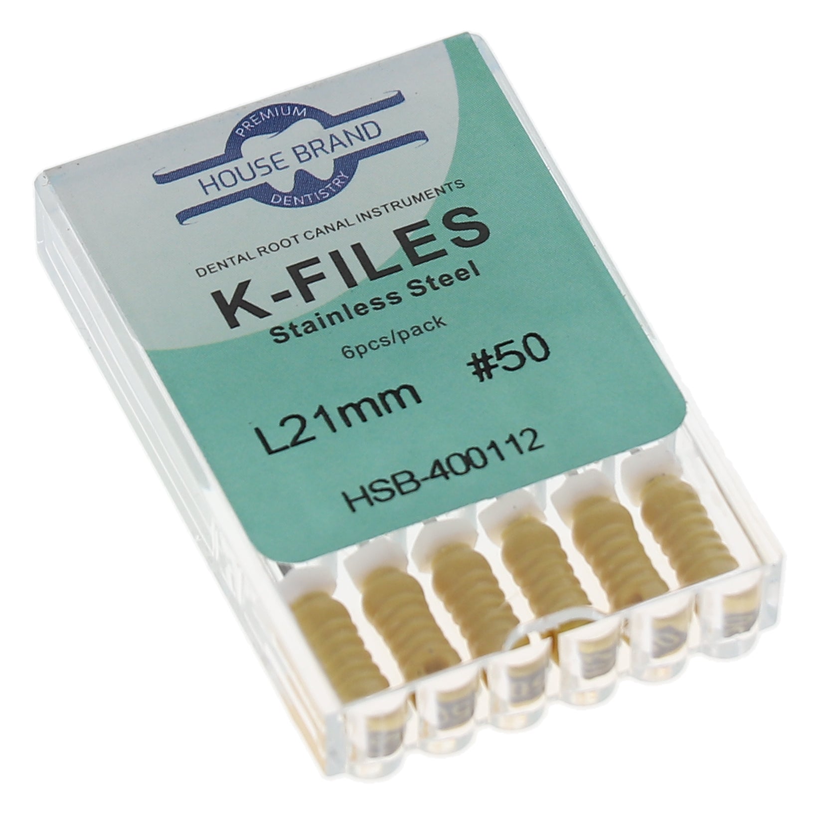 House Brand Dentistry 400112 HSB Endodontic K-Files 21mm #50 Yellow Stainless Steel 6/Pk