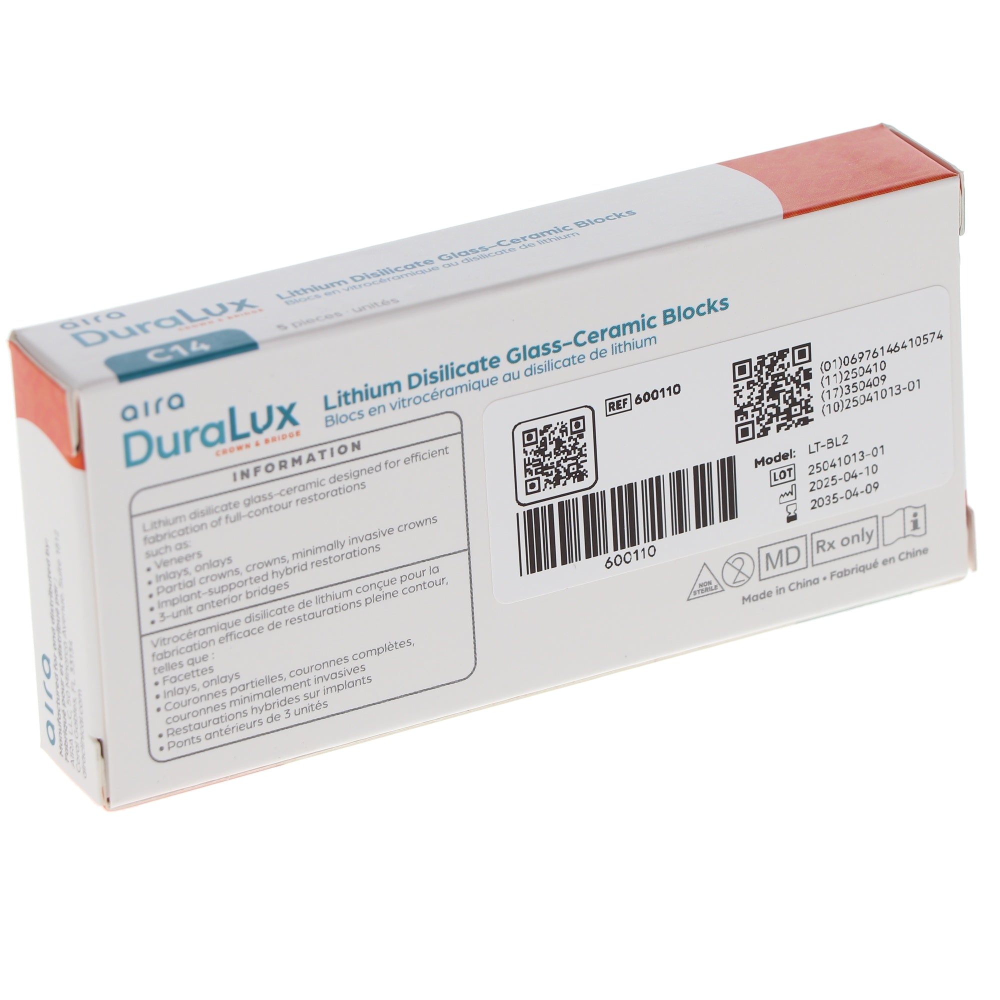 Aira 600110 DuraLux IPS e.max Type Blocks CAD inLab LT BL2 C14 5/Pk
