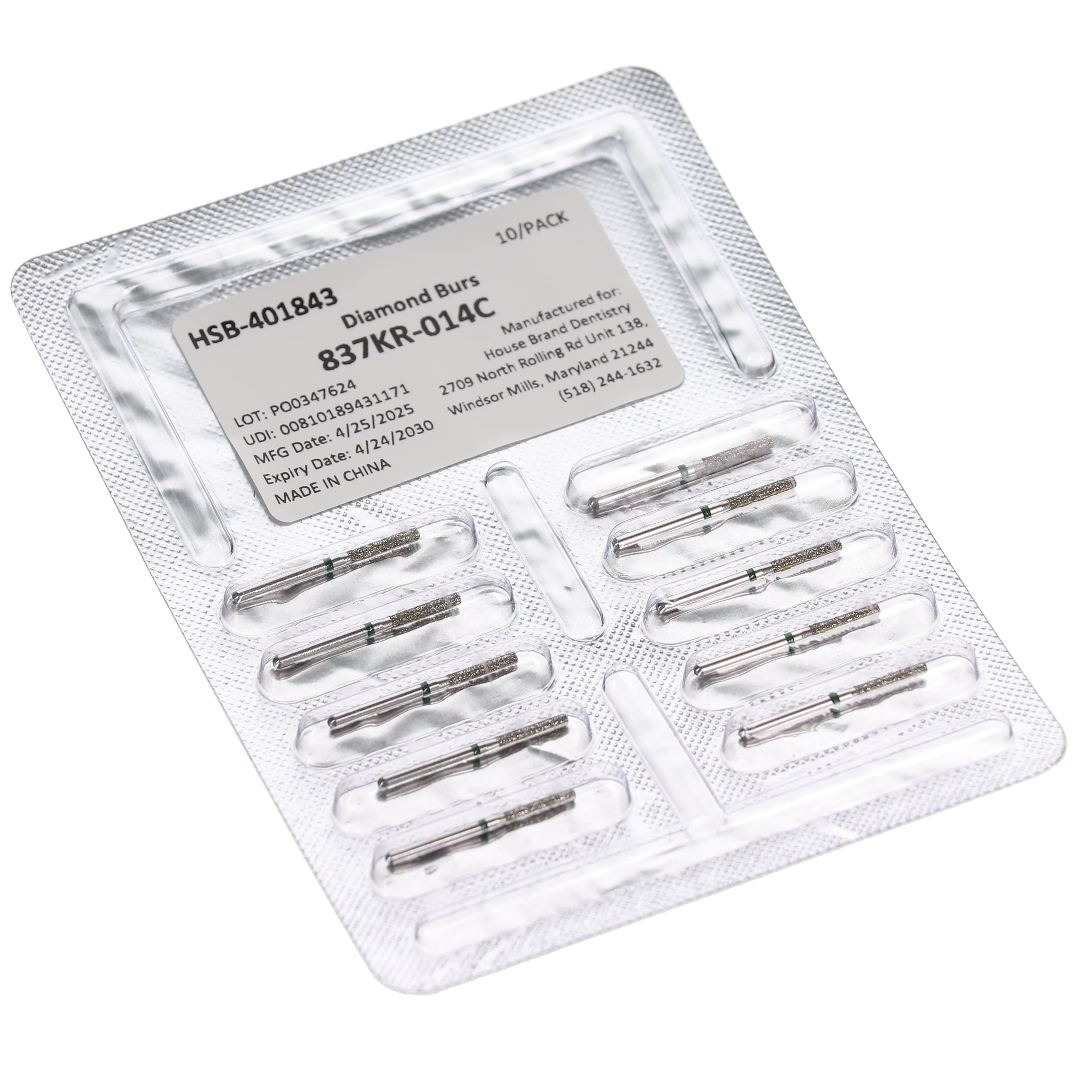 House Brand Dentistry 401843 HSB FG 837KR-014C Modified Cylinder Coarse Grit Diamond Burs 10/Pk
