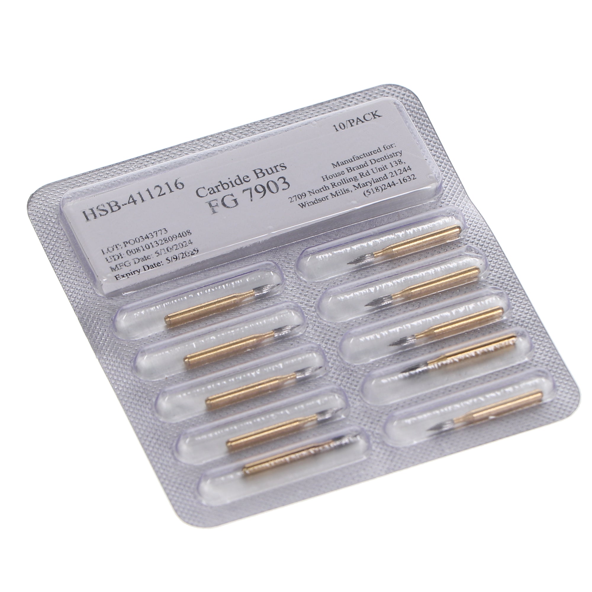 House Brand Dentistry 411216 HSB FG #7903 Needle Trimming & Finishing Carbide Burs 10/Pk