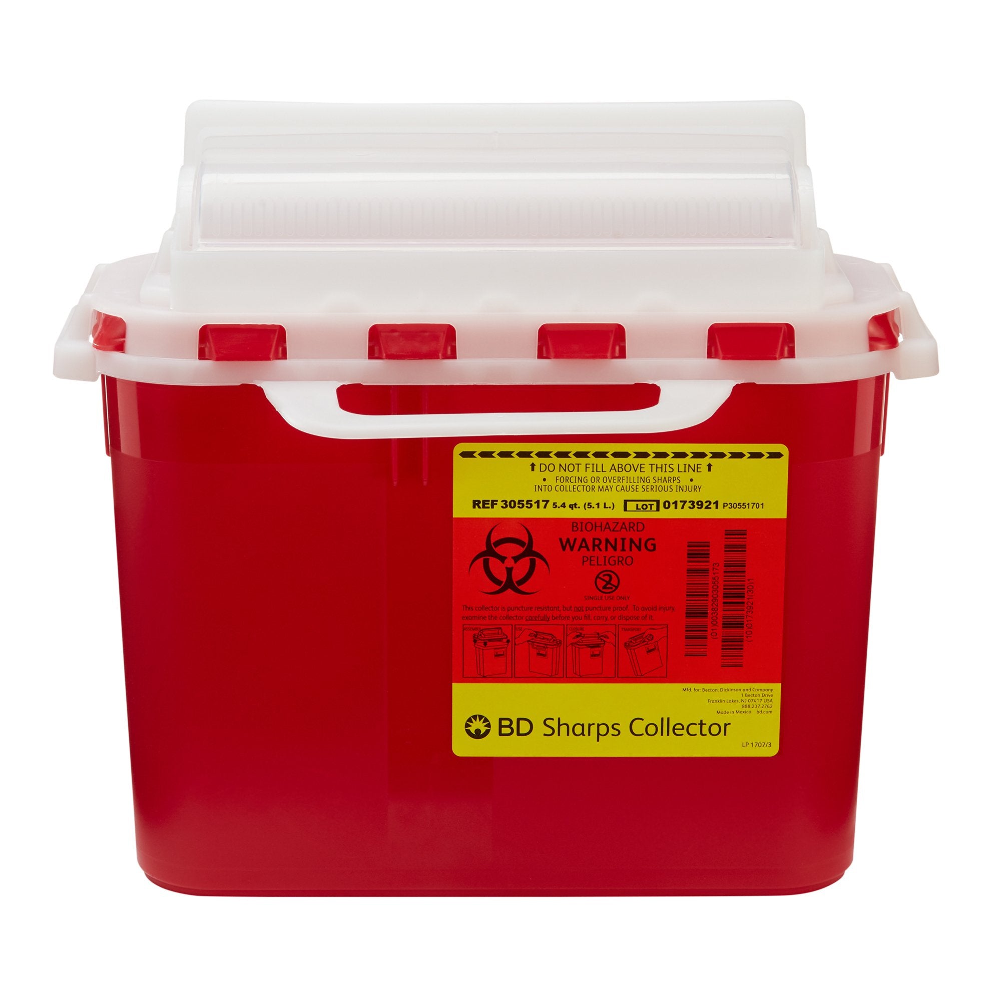 Becton-Dickinson 305517 Sharps Collector Red Large With Counter Balance Door 5.4 Quart