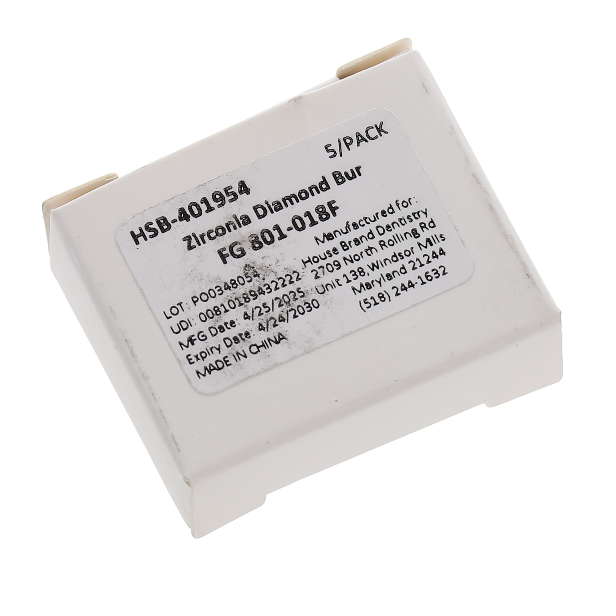 House Brand Dentistry 401954 HSB FG 801-018F Precision Zirconia Fine Grit Diamond Burs 5/Pk