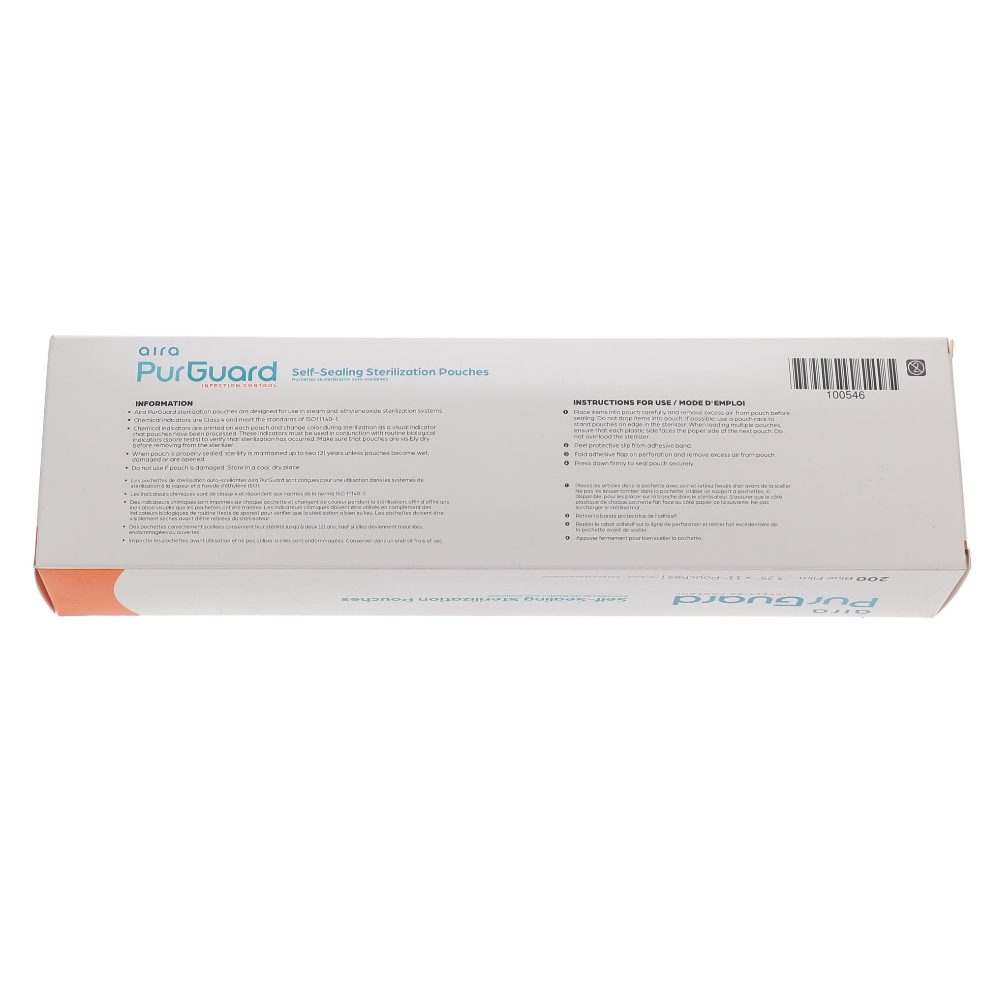 Aira 100546 PurGuard Self-Sealing Sterilization Pouches Paper Blue Film 3.25