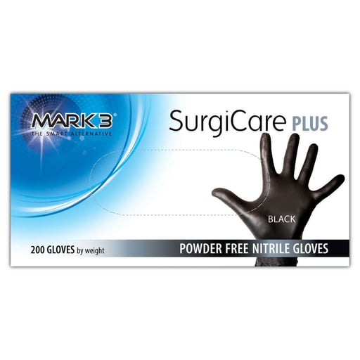 Mark3 1922 Surgicare Plus Nitrile Exam Gloves Medium Black Powder Free 200/Bx