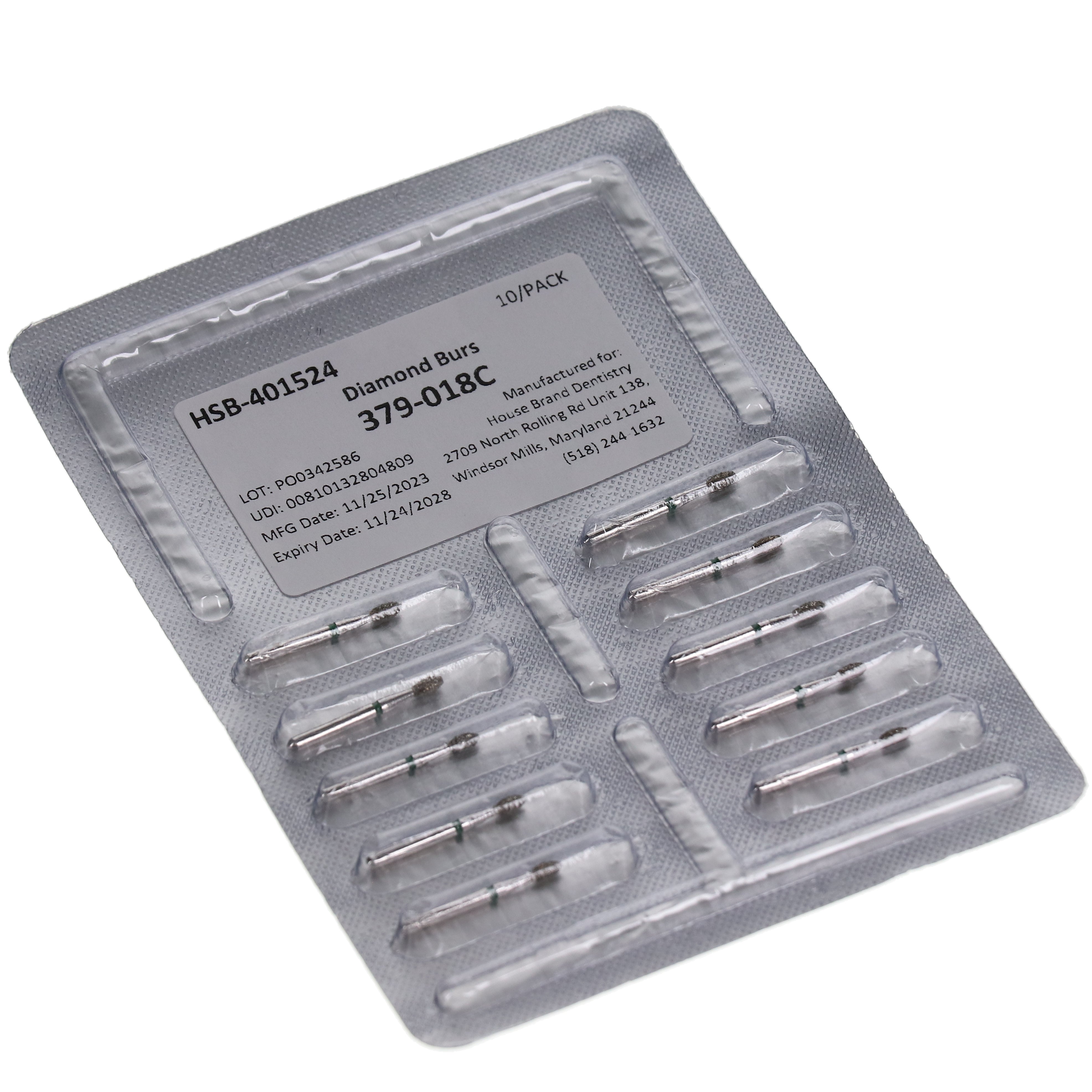 House Brand Dentistry 401524 FG 379-018C Football Coarse Grit Diamond Burs 10/Pk