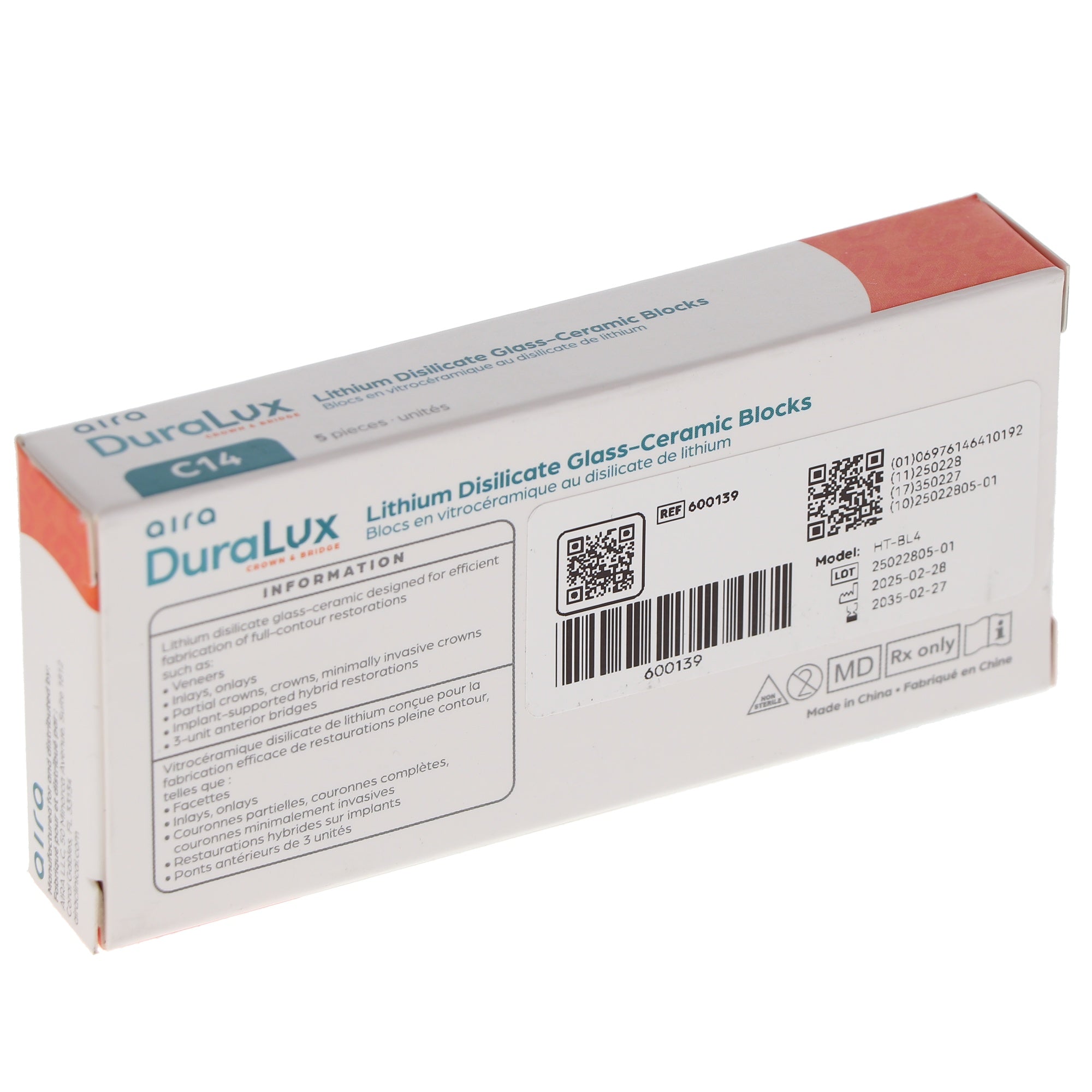 Aira 600139 DuraLux IPS e.max Type Blocks CAD inLab HT BL4 C14 5/Pk