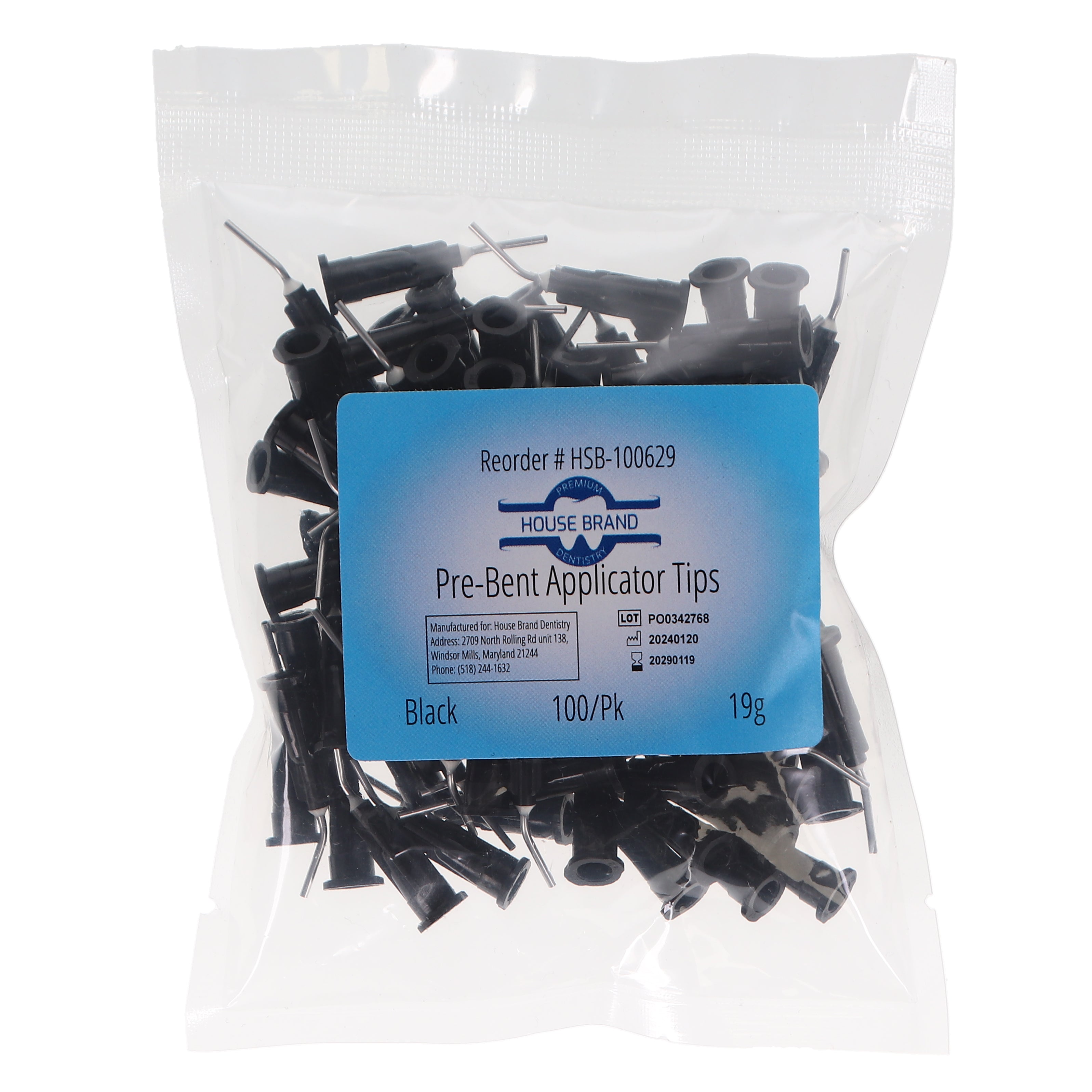 House Brand Dentistry 100629 HSB Pre-Bent Applicator Tips 19 Gauge Black 100/Pk