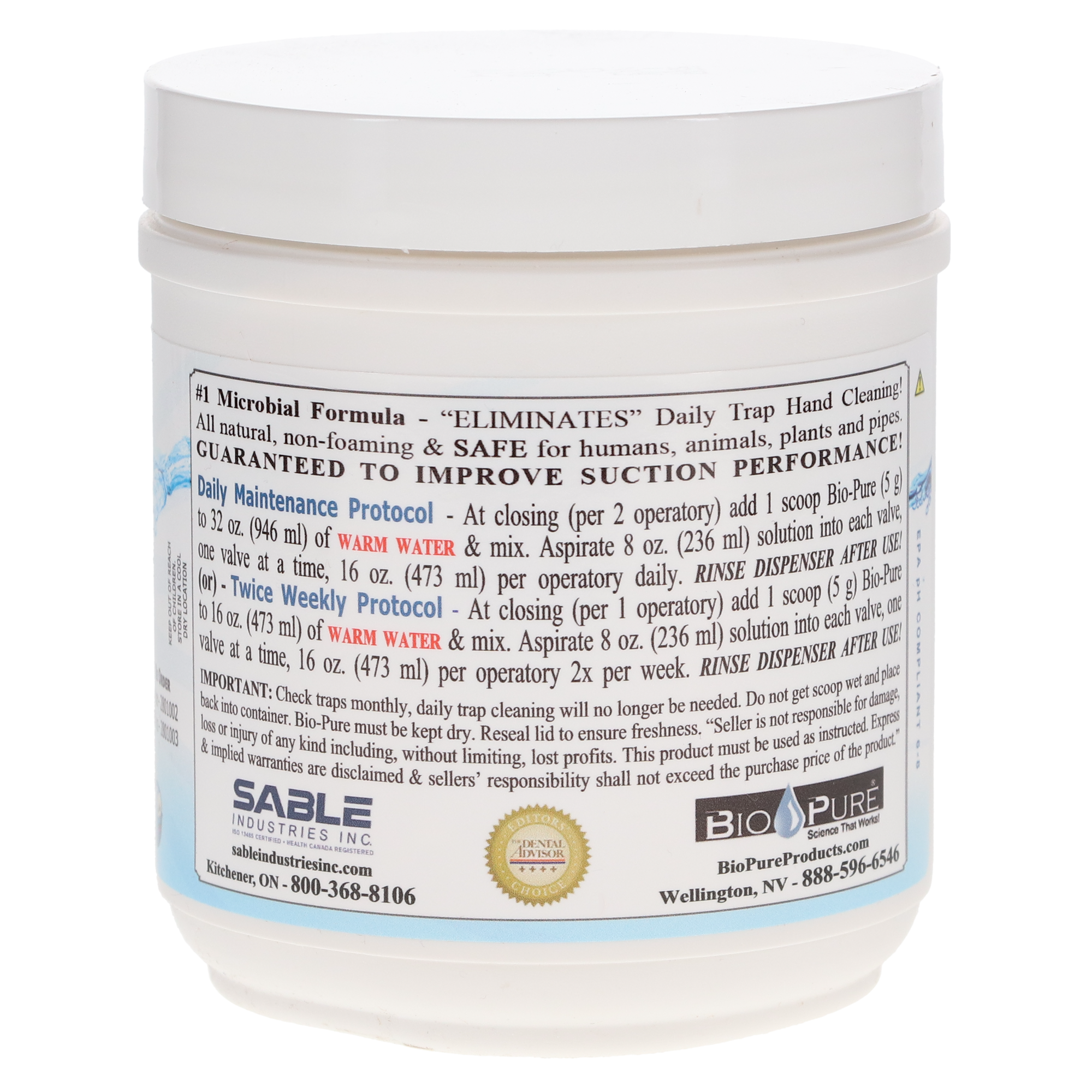 Sable 2801002 Bio-Pure eVac System Maintenance Cleaner Powder 14 oz