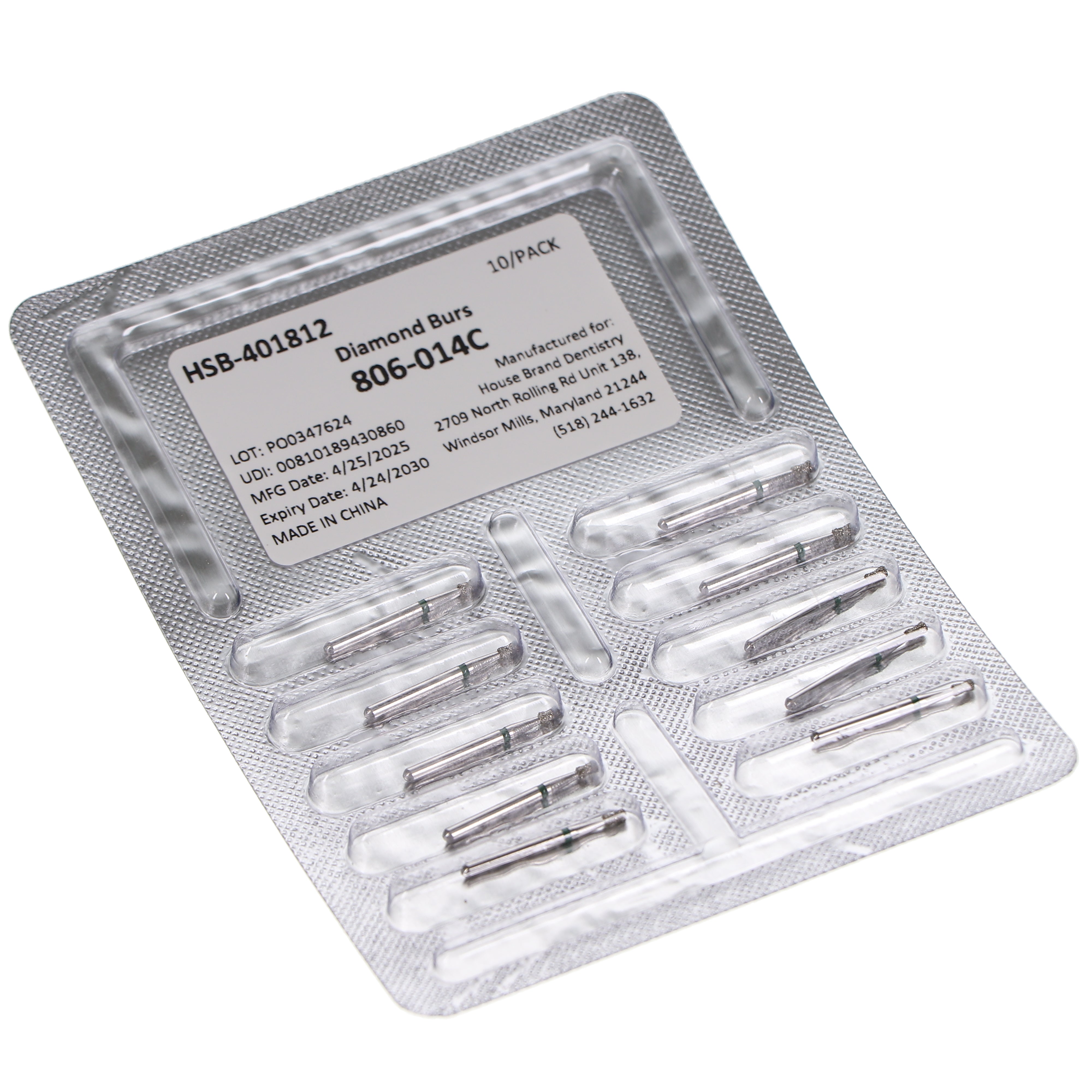 House Brand Dentistry 401812 HSB FG 806-014C Double Inverted Coarse Grit Diamond Burs 10/Pk