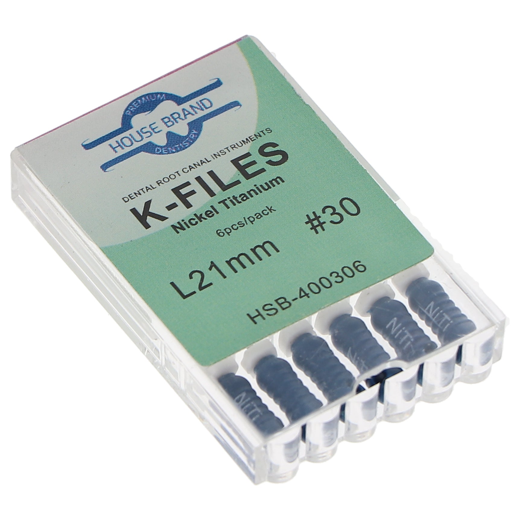 House Brand Dentistry 400306 HSB Endodontic K-Files NiTi 21mm #30 6/Pk