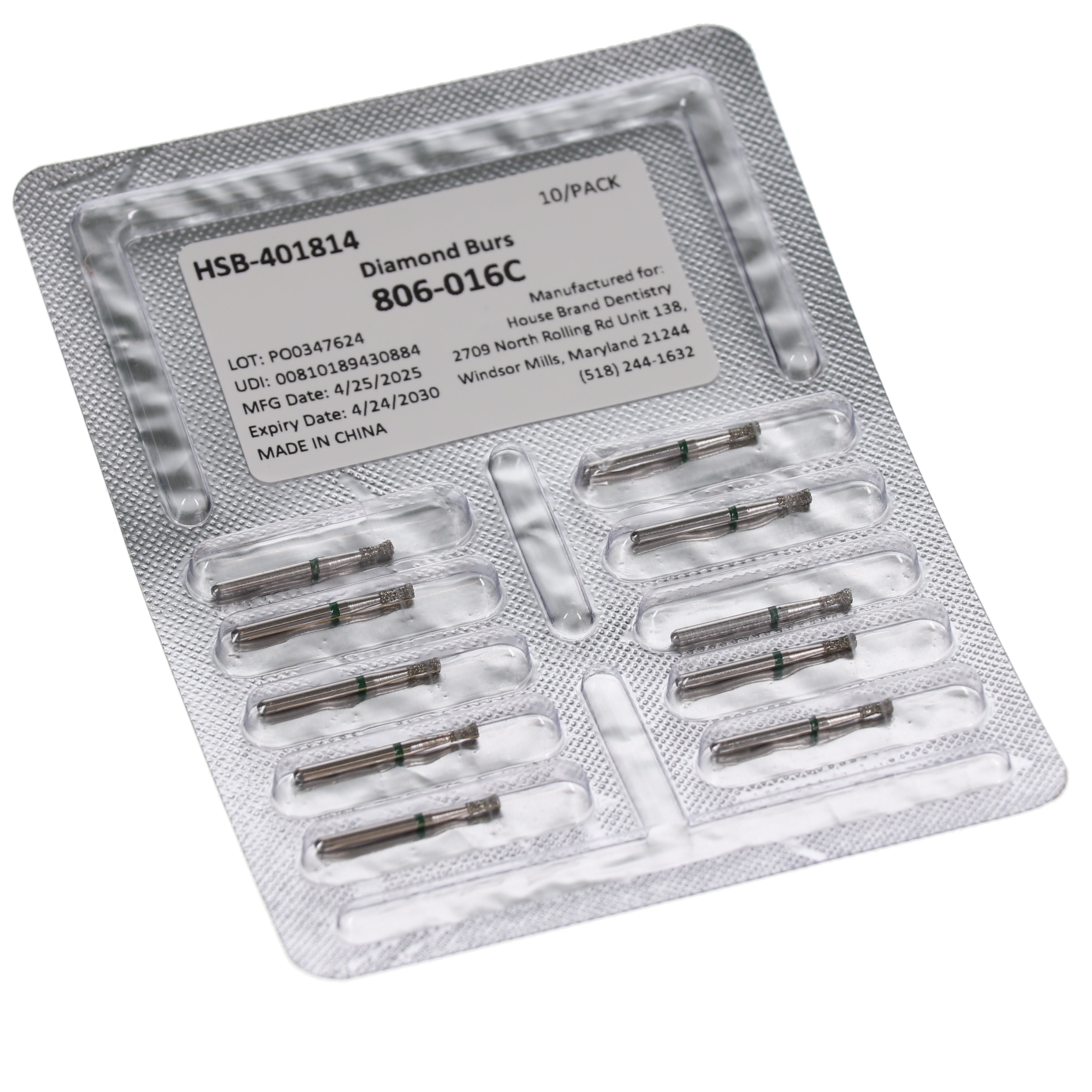 House Brand Dentistry 401814 HSB FG 806-016C Double Inverted Cone Coarse Grit Diamond Burs 10/Pk