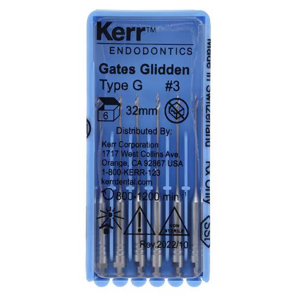 Kerr Dental 17285 Gates Glidden Drills RA 18mm #3 6/Pk