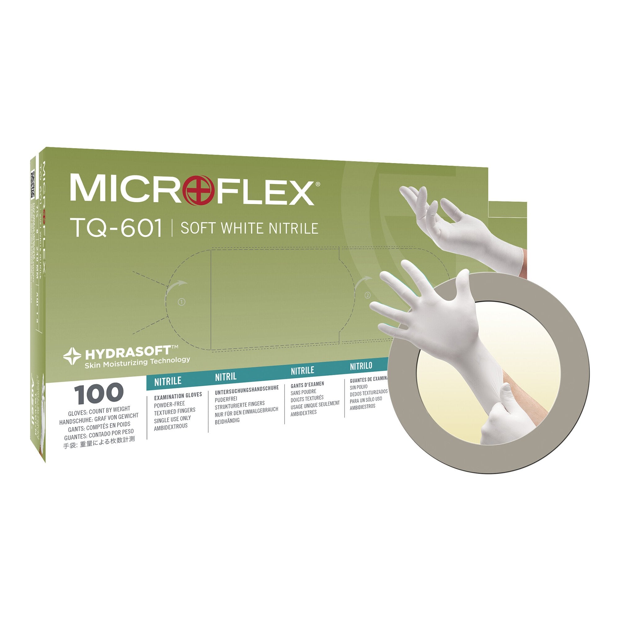 Microflex TQ-601-M Tranquility Nitrile White Gloves PF Medium 100/Bx