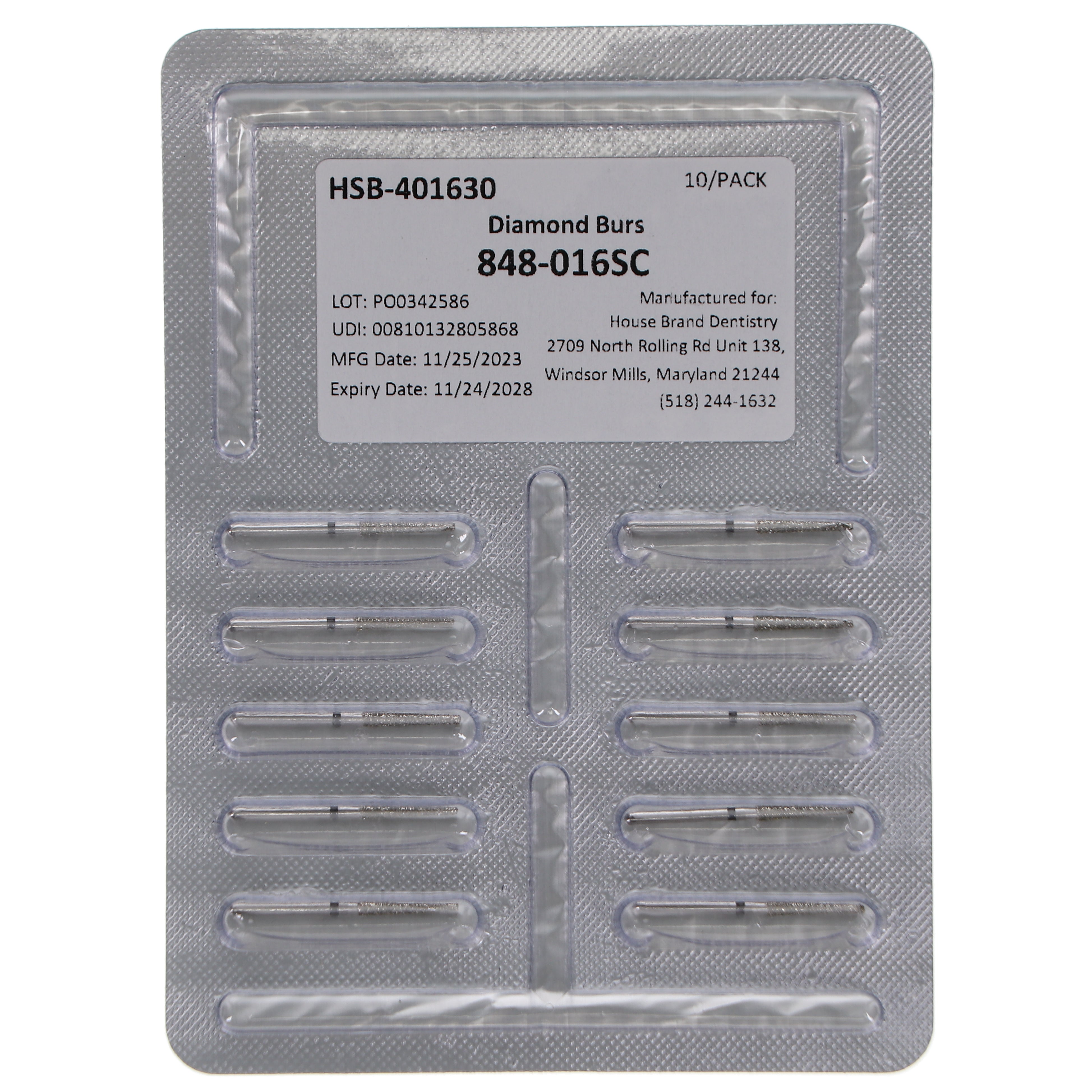 House Brand Dentistry 401630 HSB FG 848-016SC Flat End Taper Super Coarse Grit Diamond Burs 10/Pk