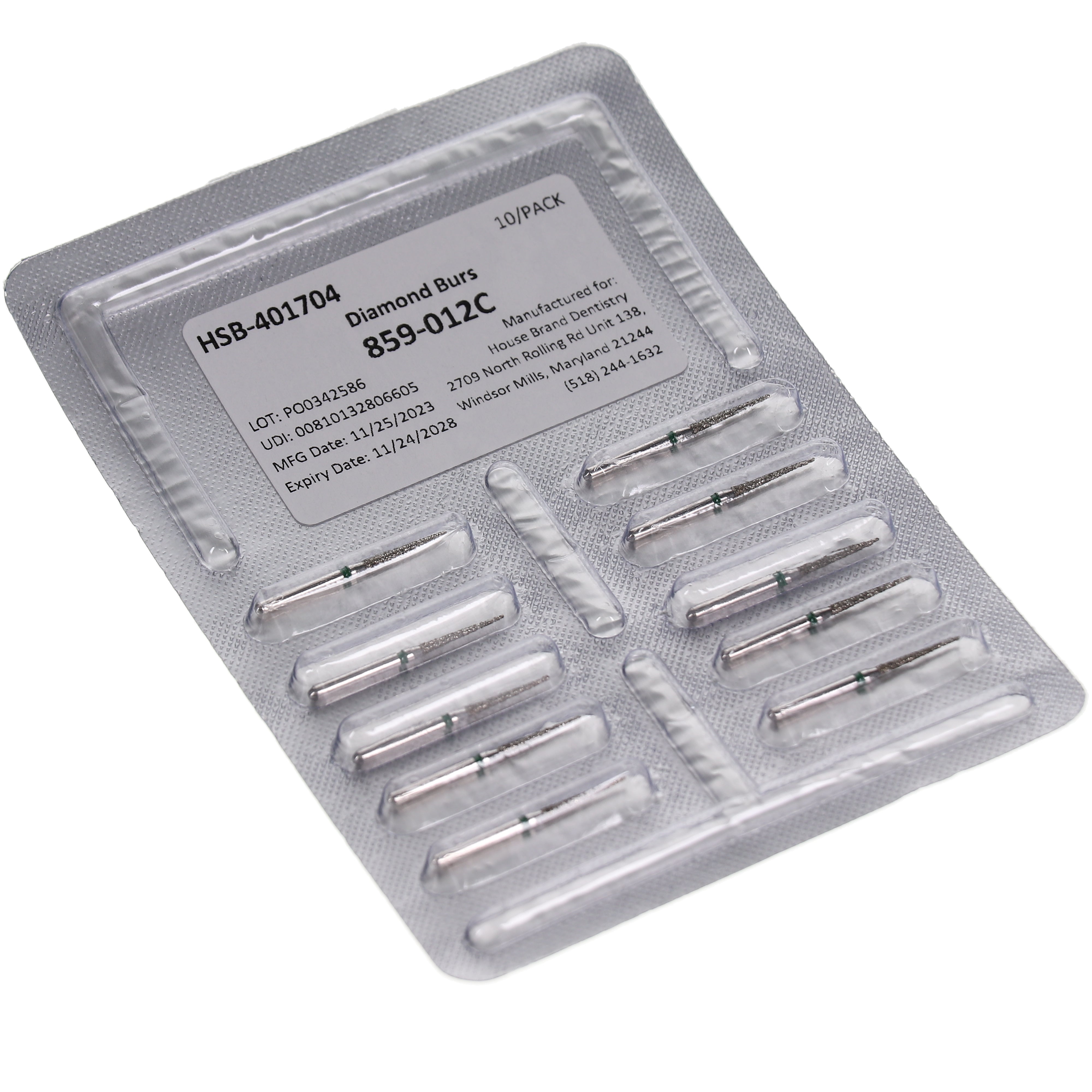 House Brand Dentistry 401704 HSB FG 859-012C Needle Coarse Grit Diamond Burs 10/Pk