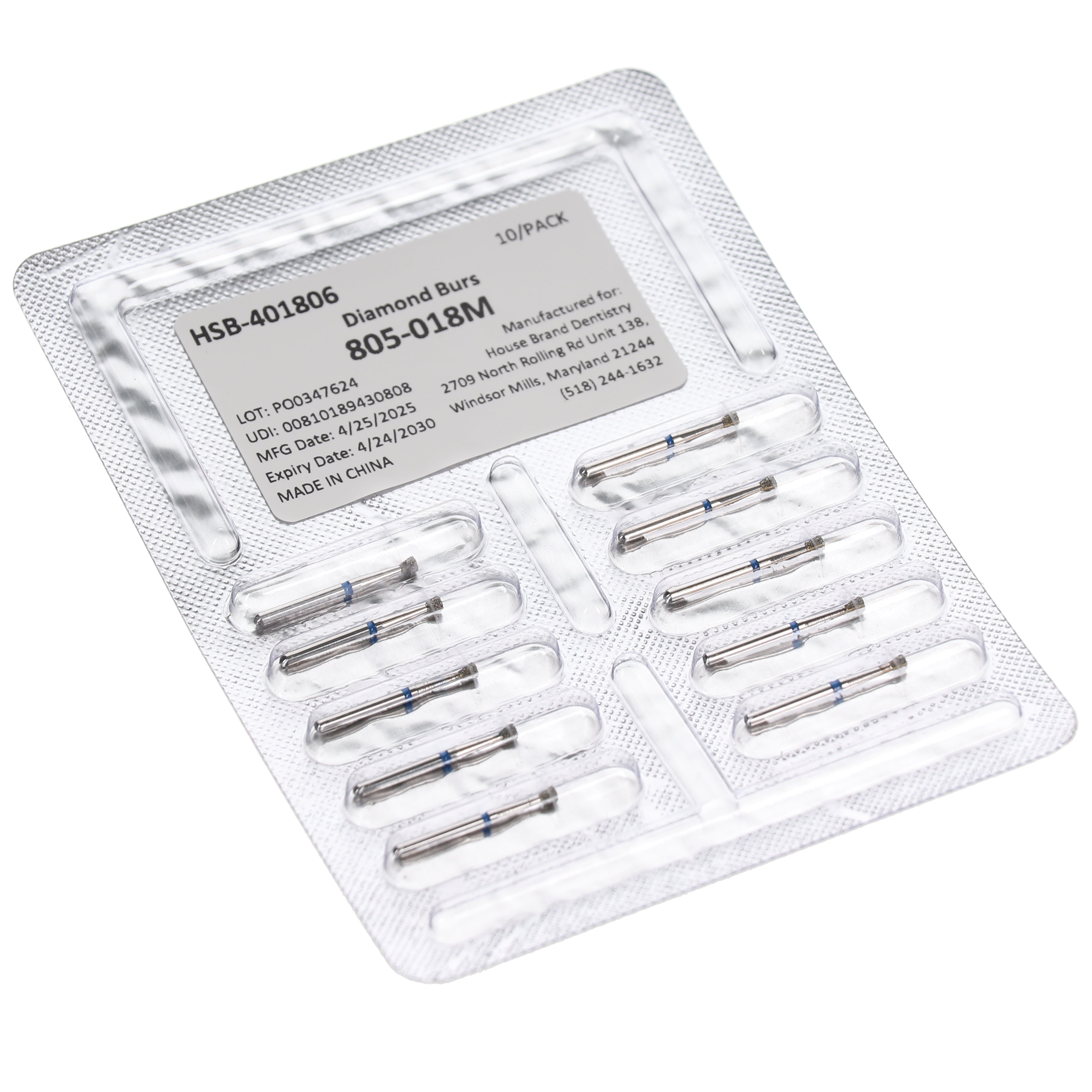 House Brand Dentistry 401806 HSB FG 805-018M Inverted Cone Medium Grit Diamond Burs 10/Pk