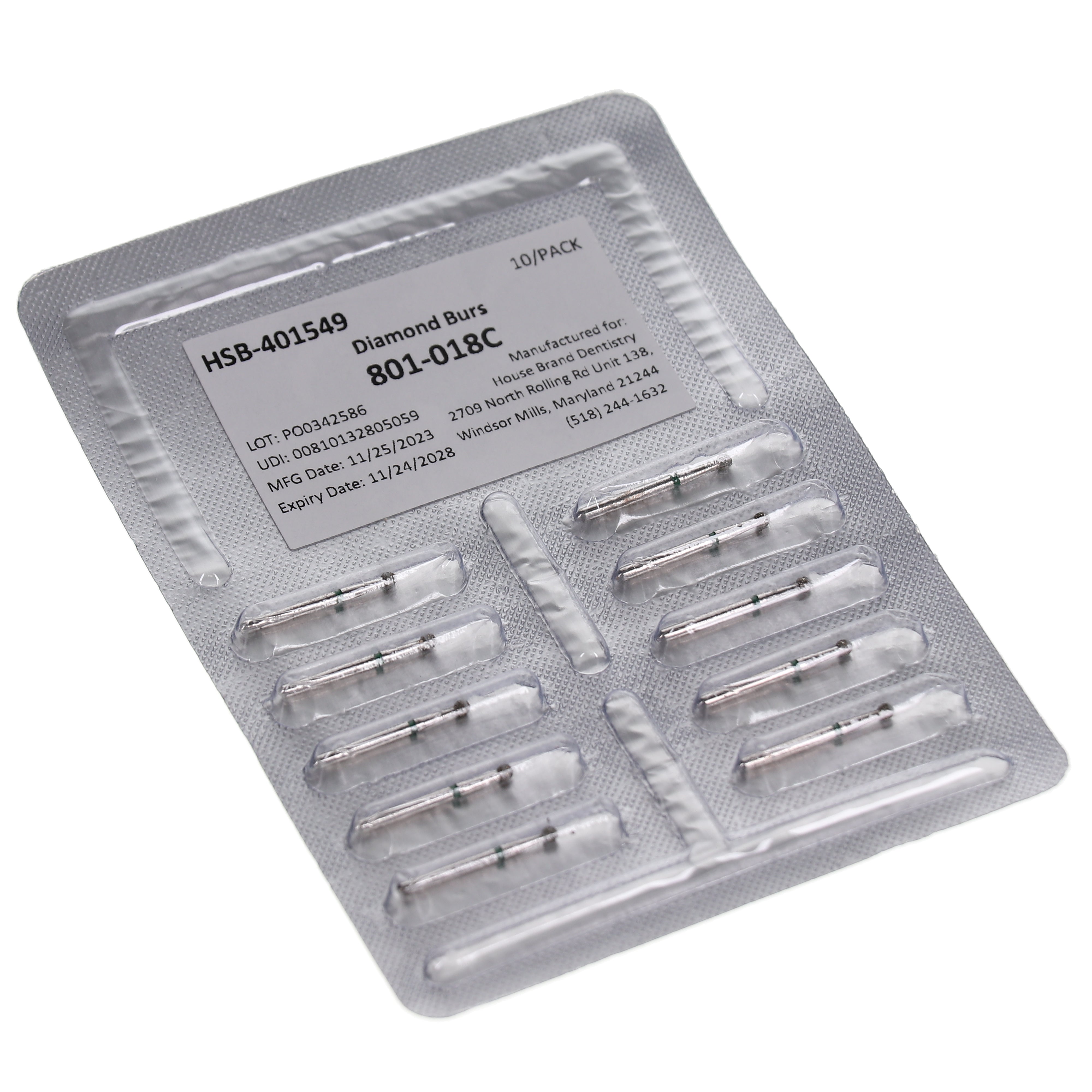 House Brand Dentistry 401549 HSB FG 801-018C Round Coarse Grit Diamond Burs 10/Pk