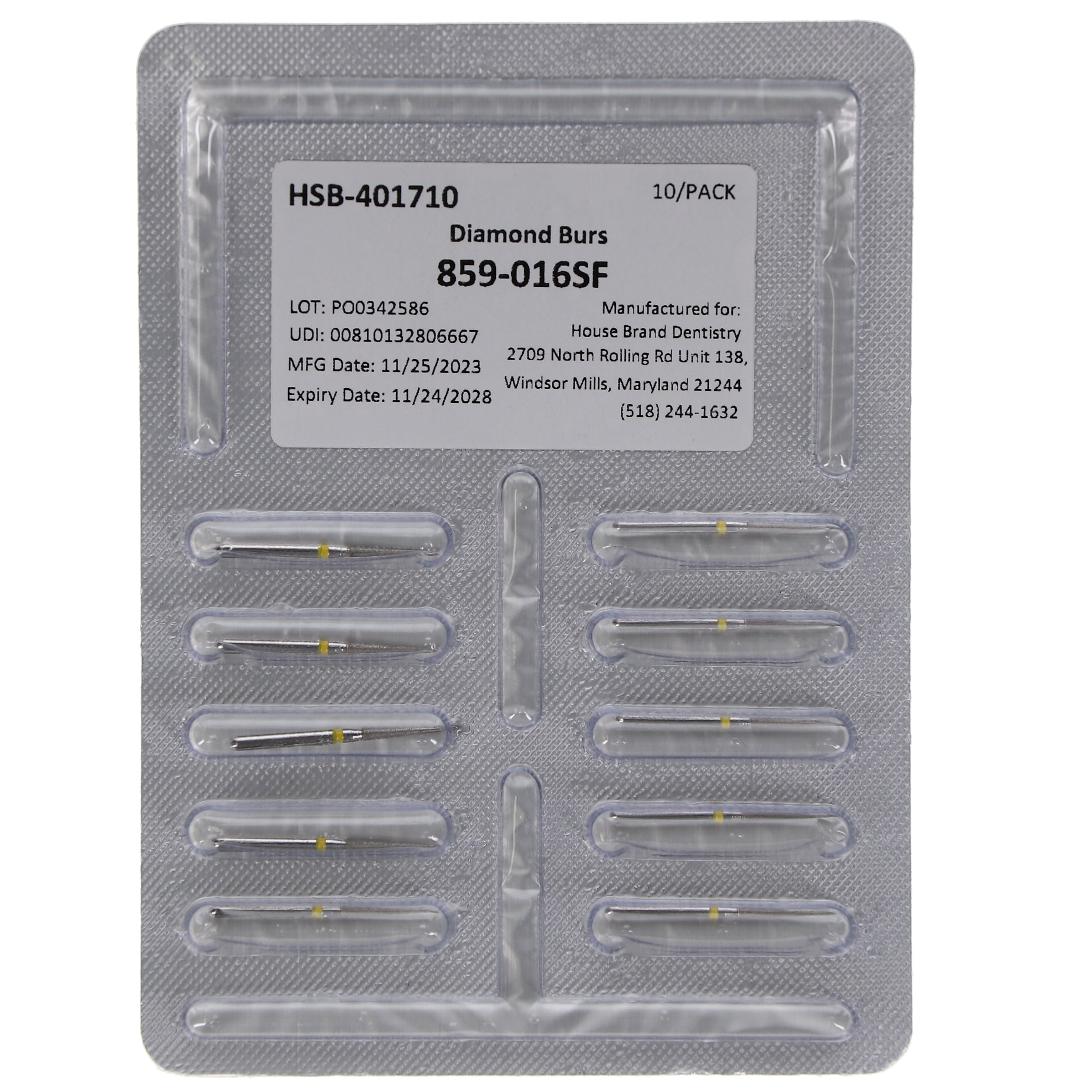 House Brand Dentistry 401710 HSB FG 859-016SF Needle Super Fine Grit Diamond Burs 10/Pk