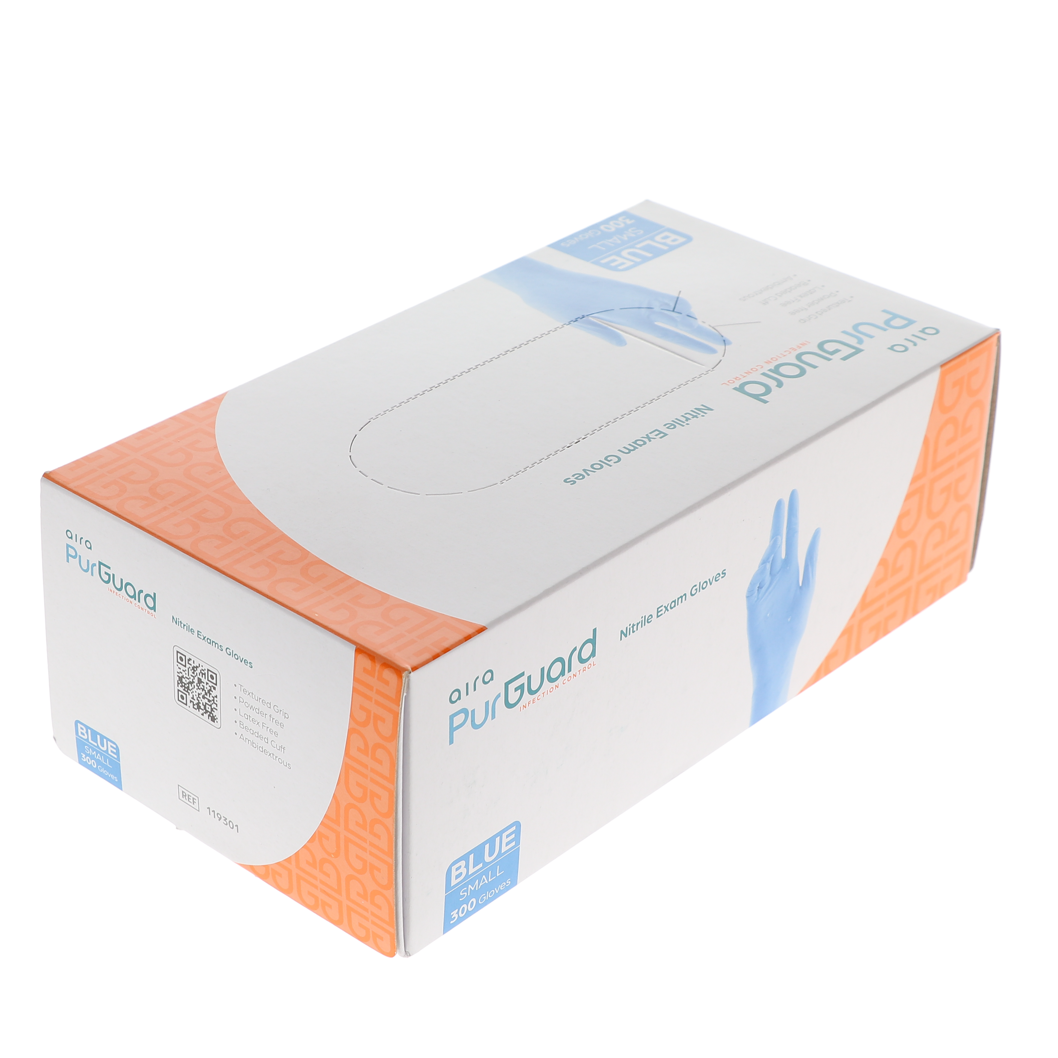 AIRA 119301 PurGuard Nitrile Exam Gloves Latex Free Powder Free Blue Small 300/Bx