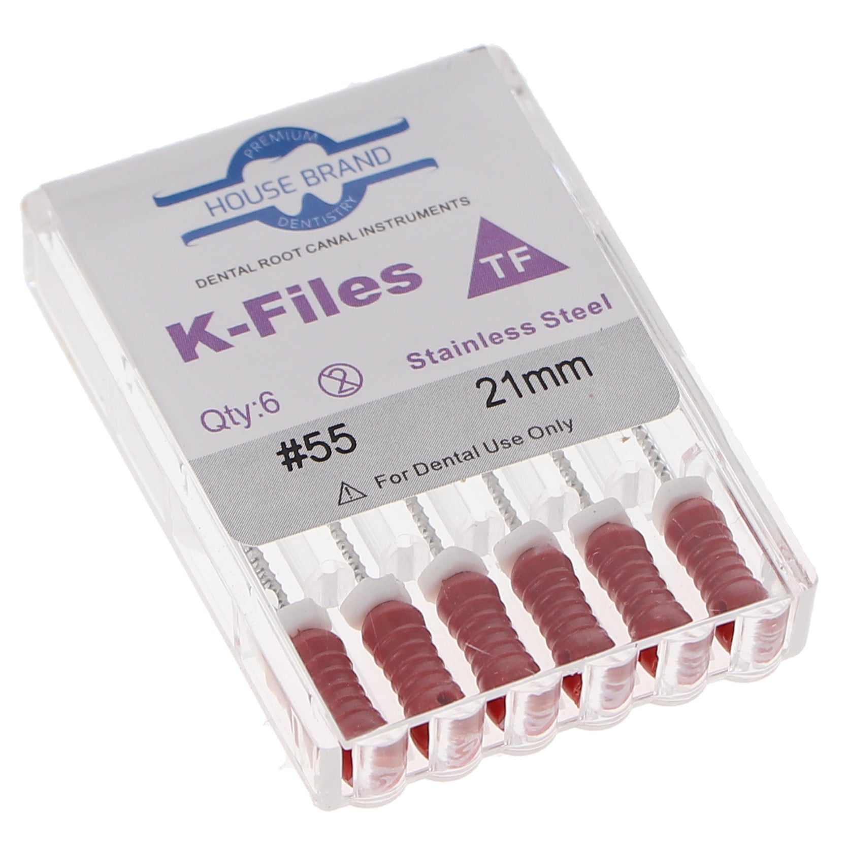 House Brand Dentistry 400212 HSB K-Files Flex-Type 21mm #55 Red Stainless Steel 6/Pk