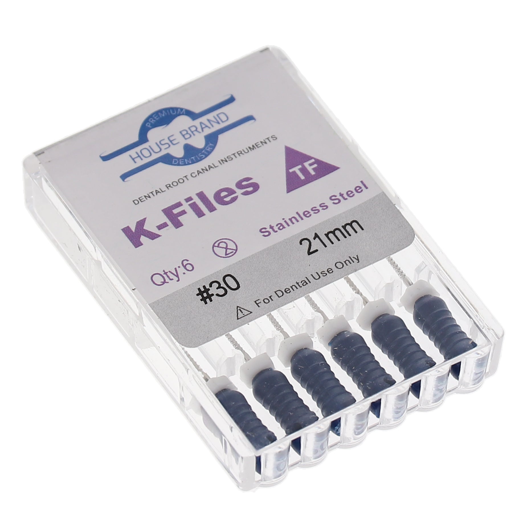 House Brand Dentistry 400206 HSB K-Files Flex-Type 21mm #30 Blue Stainless Steel 6/Pk