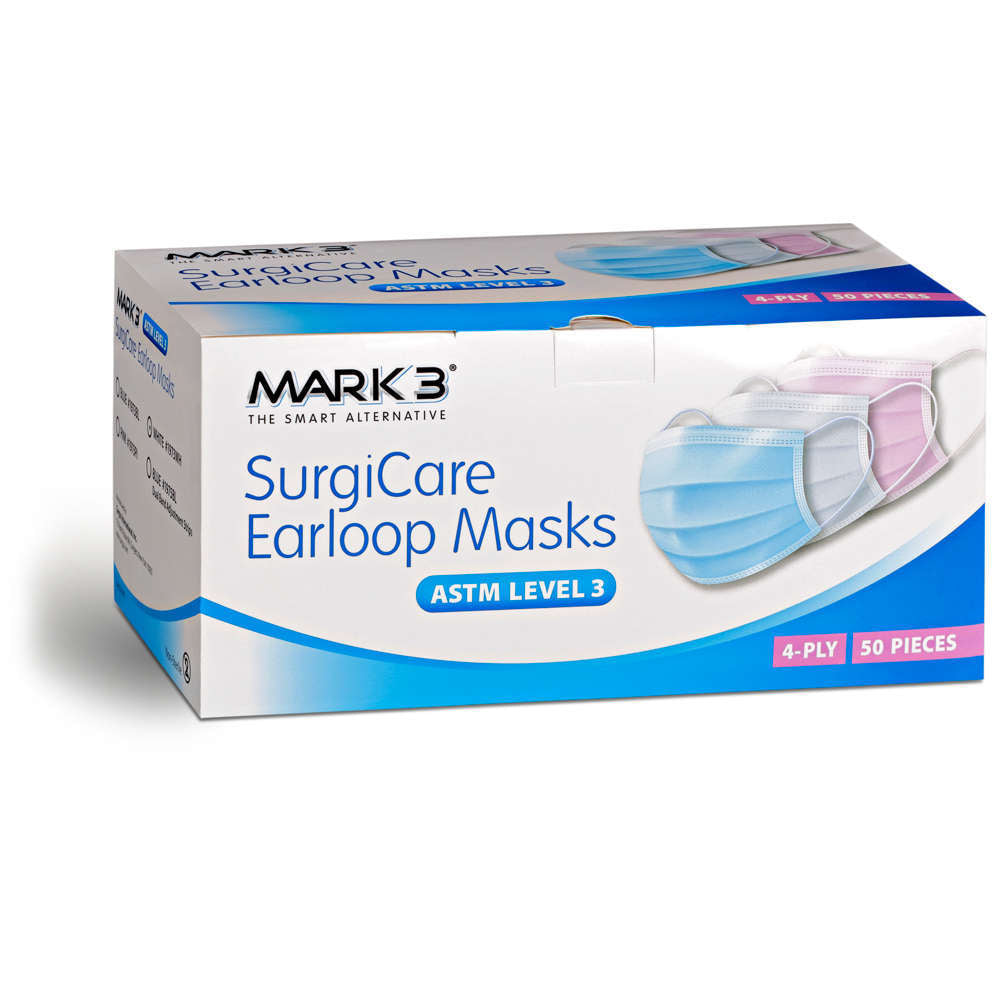 Mark3 1973BL Surgicare Earloop Face Masks ASTML Level 3 Blue 50/Pk