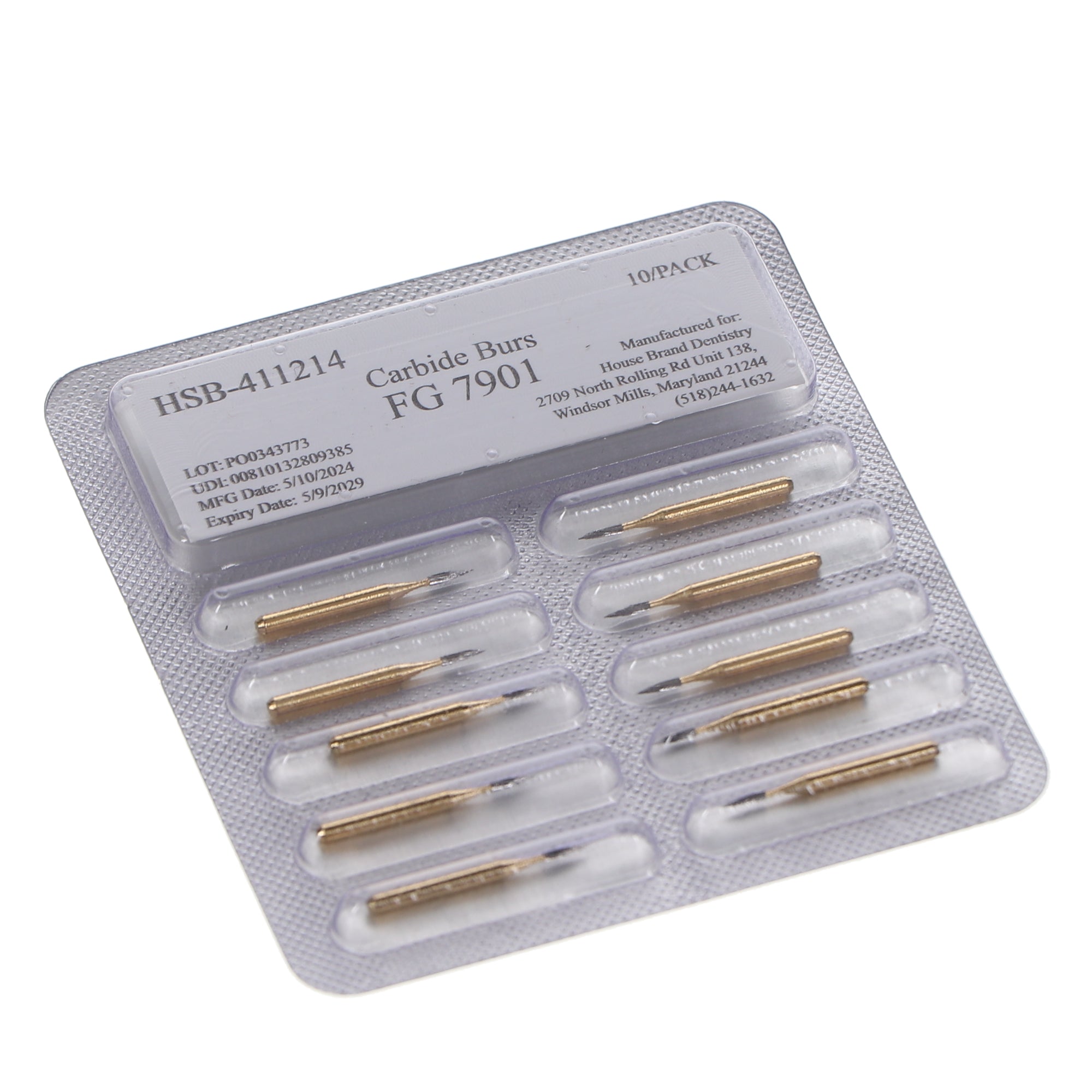 House Brand Dentistry 411214 HSB FG #7901 Needle Trimming & Finishing Carbide Burs 10/Pk