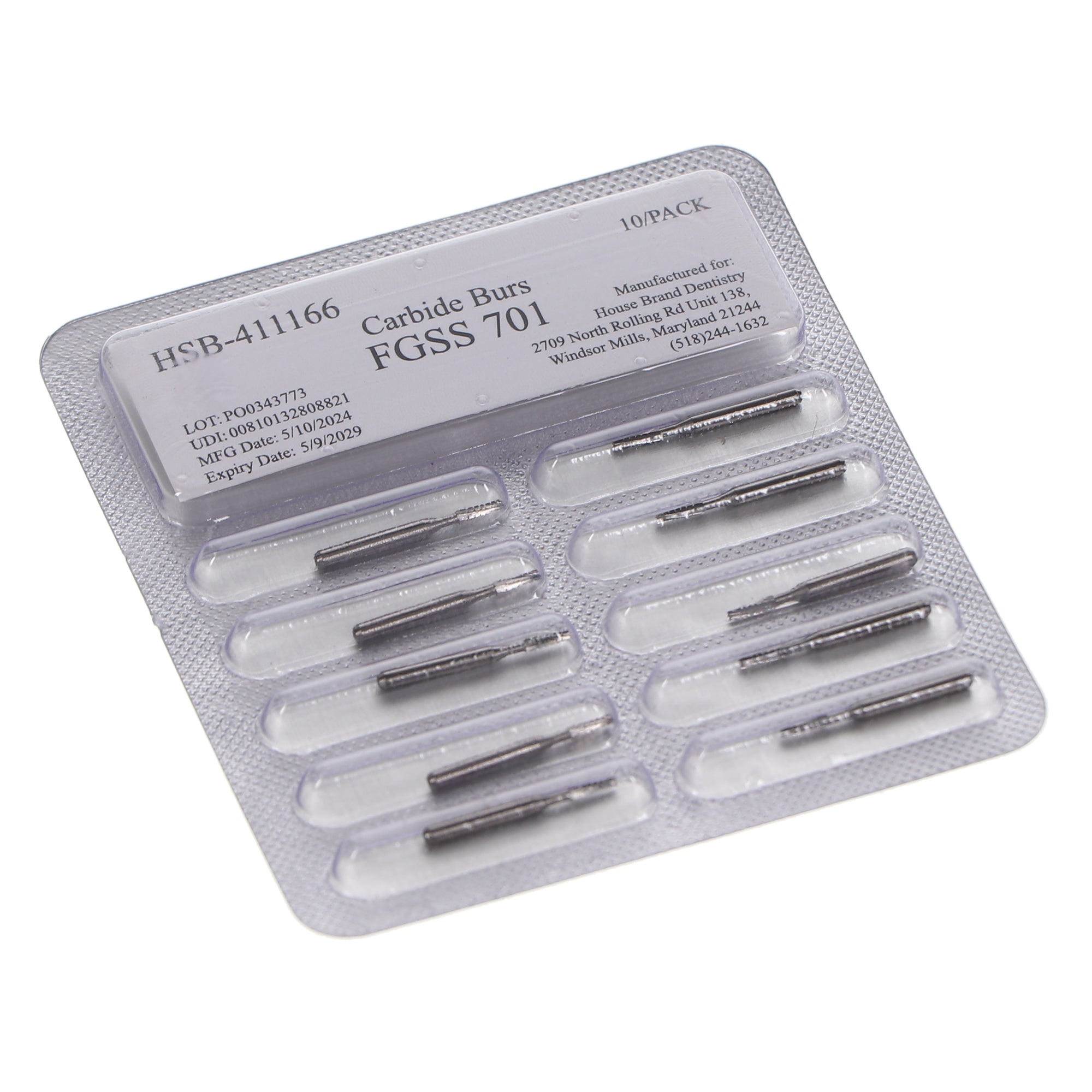 House Brand Dentistry 411166 HSB FG Short Shank #701 Taper Fissure Crosscut Carbide Burs 10/Pk