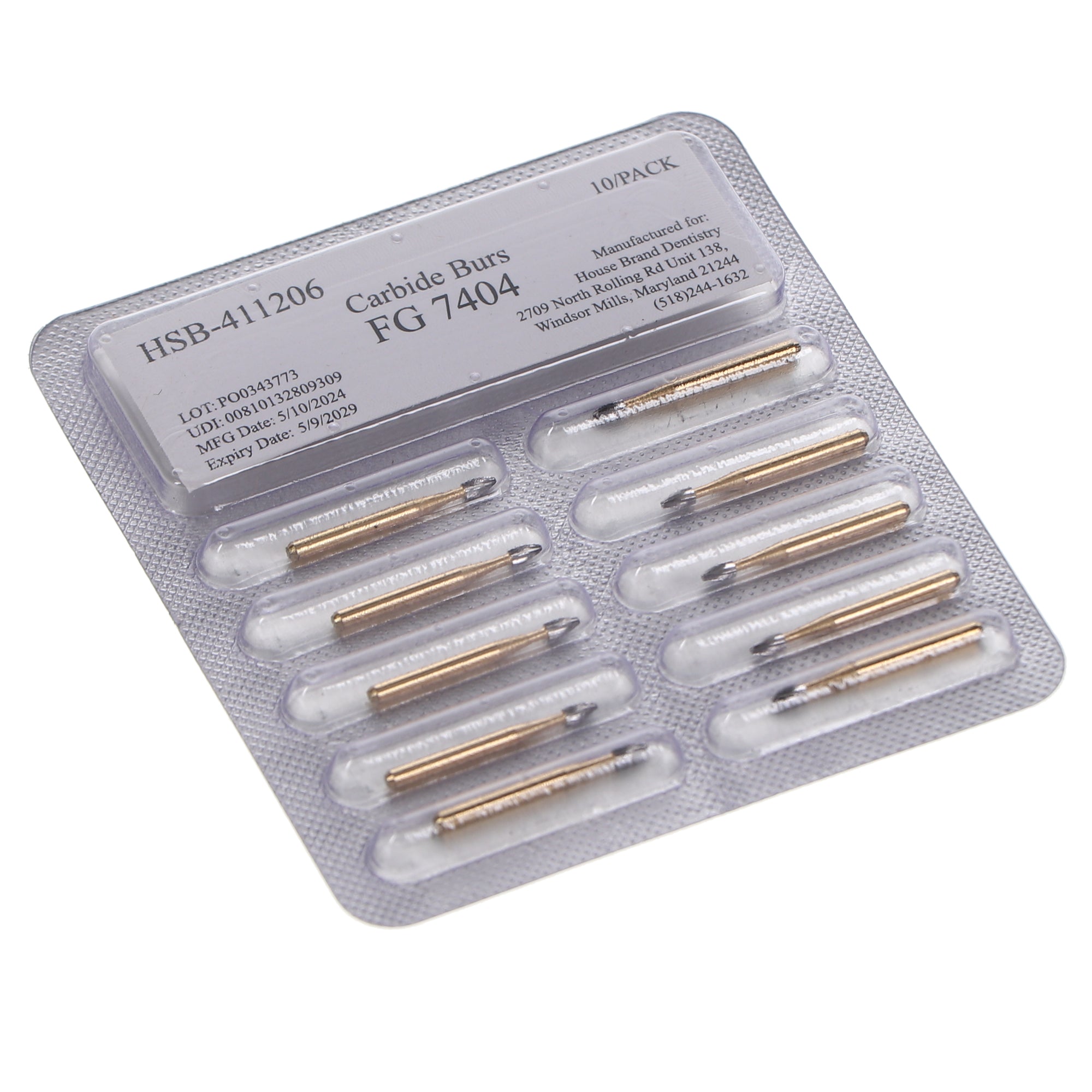 House Brand Dentistry 411206 HSB FG #7404 Egg Trimming & Finishing Carbide Burs 10/Pk