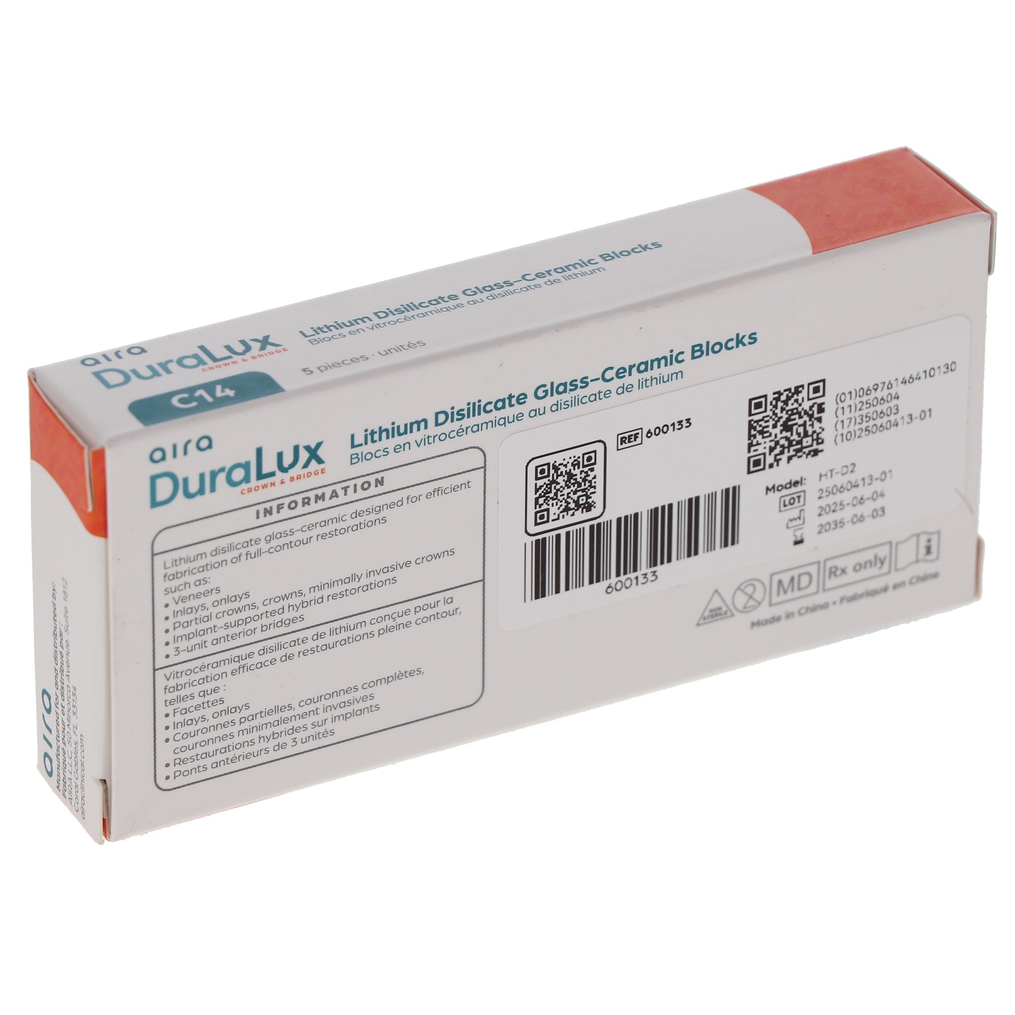 Aira 600133 DuraLux IPS e.max Type Blocks CAD inLab HT D2 C14 5/Pk