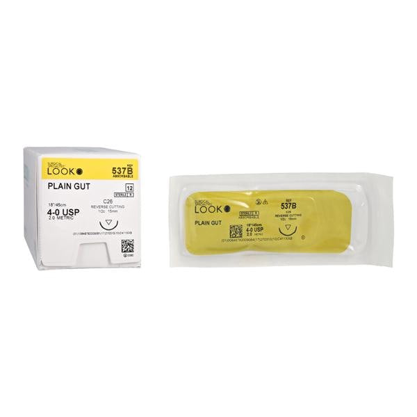 Look X537B Plain Gut Absorbable Sutures C-26 4/0 18