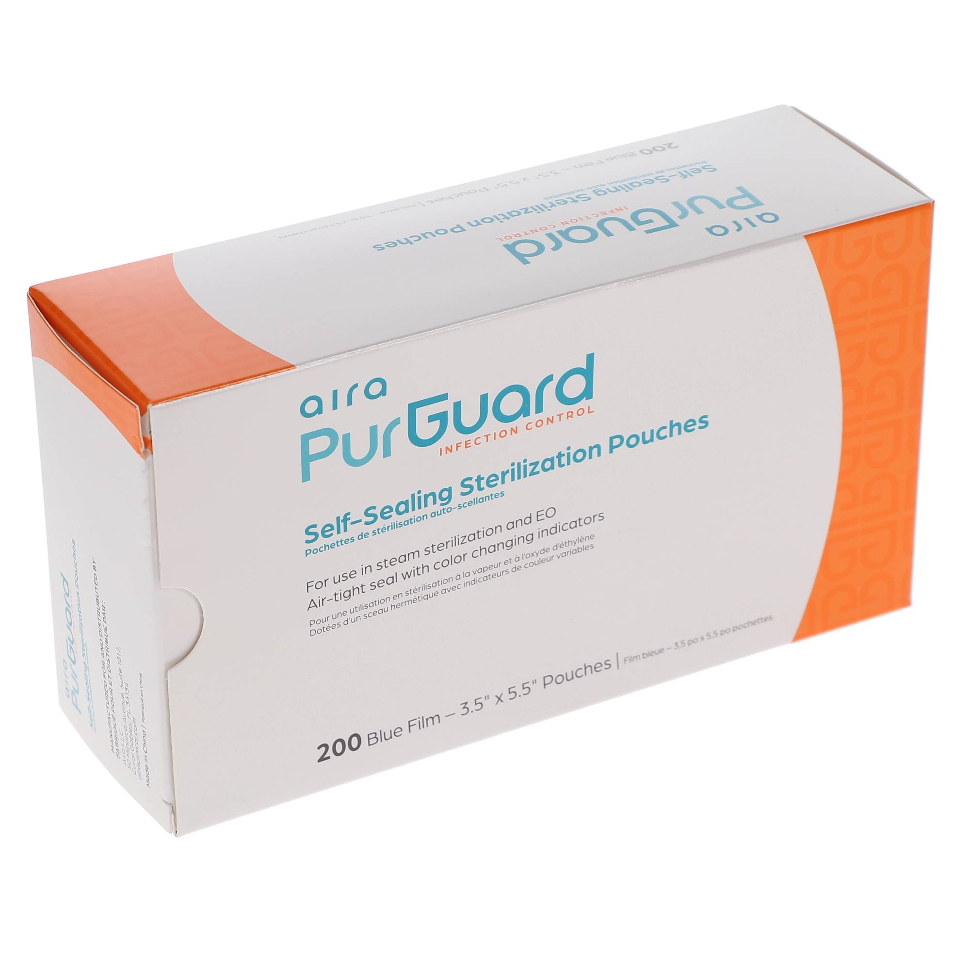 Aira 100519 PurGuard Self-Sealing Sterilization Paper/Blue Film Pouches 3.50