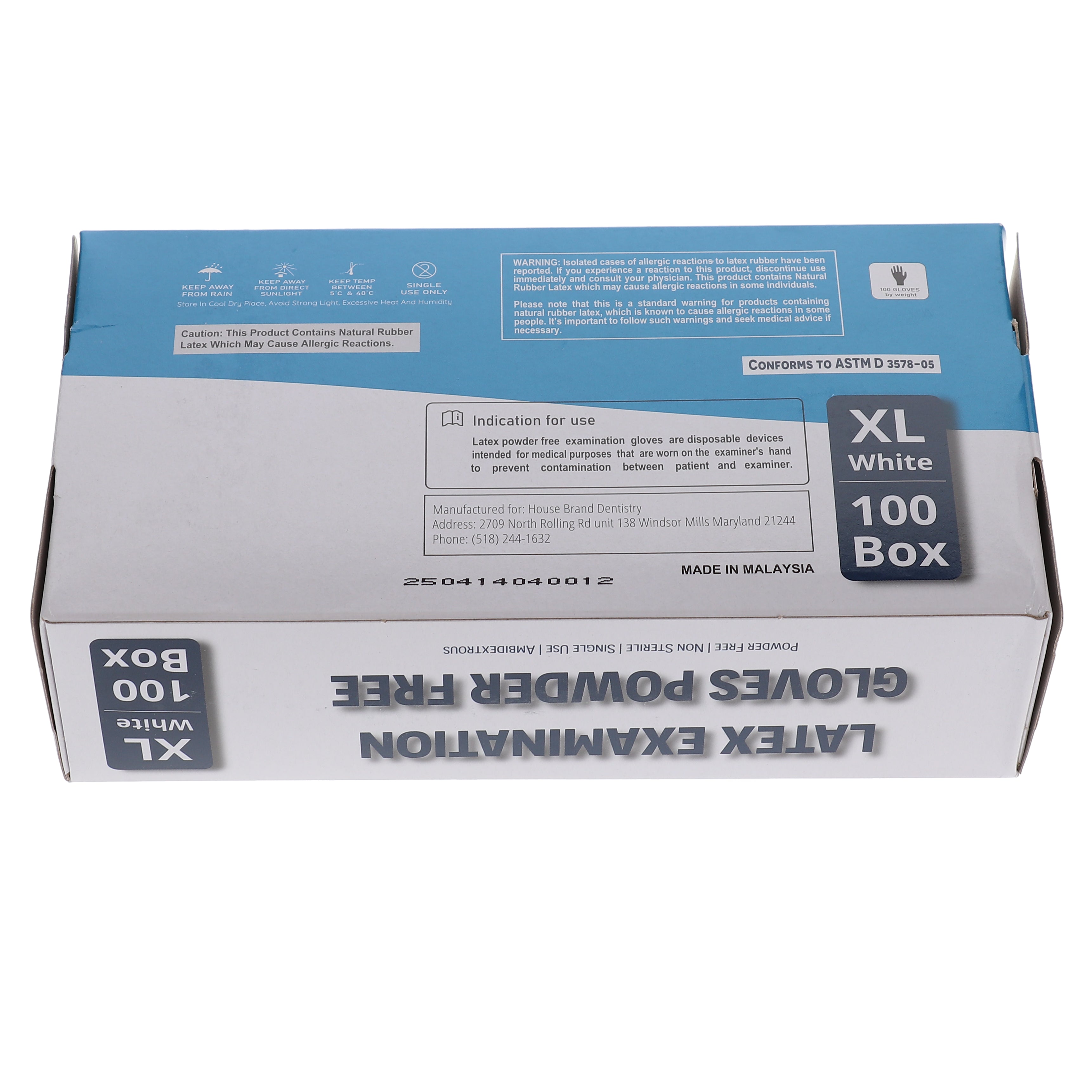 House Brand Dentistry 119154 HSB Latex Exam Gloves Extra Large White 90/Bx