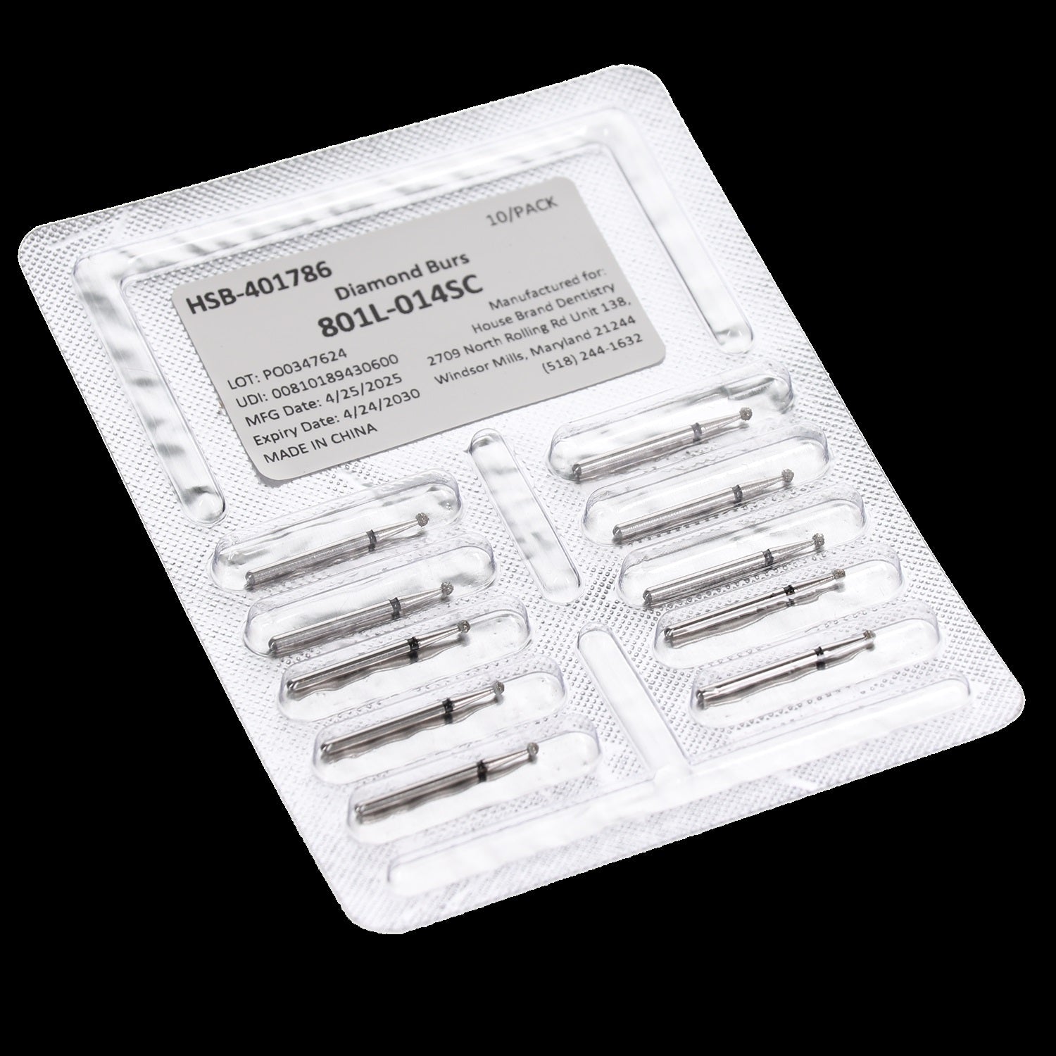House Brand Dentistry 401786 HSB FG 801L-014SC Long Round Super Coarse Grit Diamond Burs 10/Pk