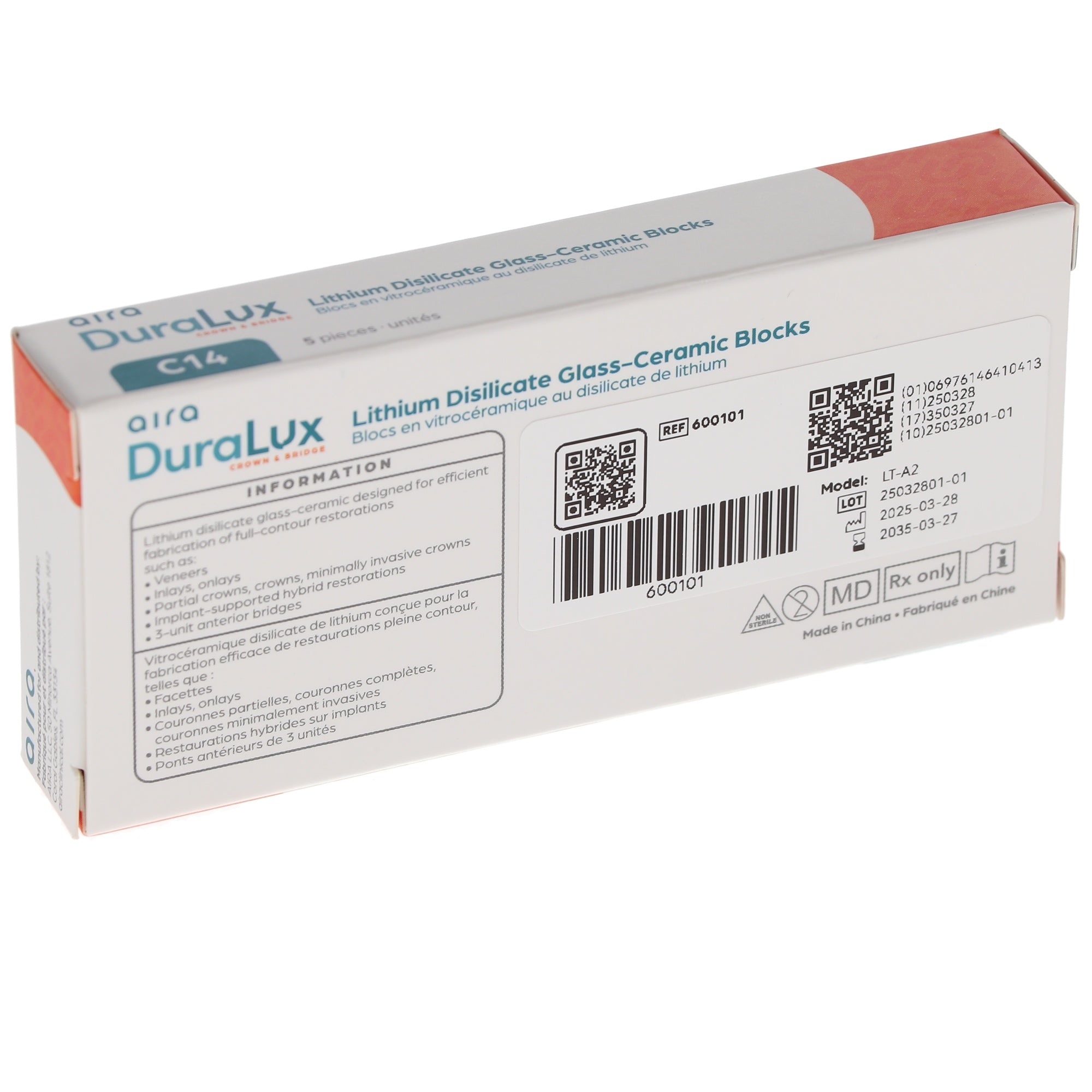 Aira 600101 DuraLux IPS e.max Type Blocks CAD inLab LT A2 C14 5/Pk