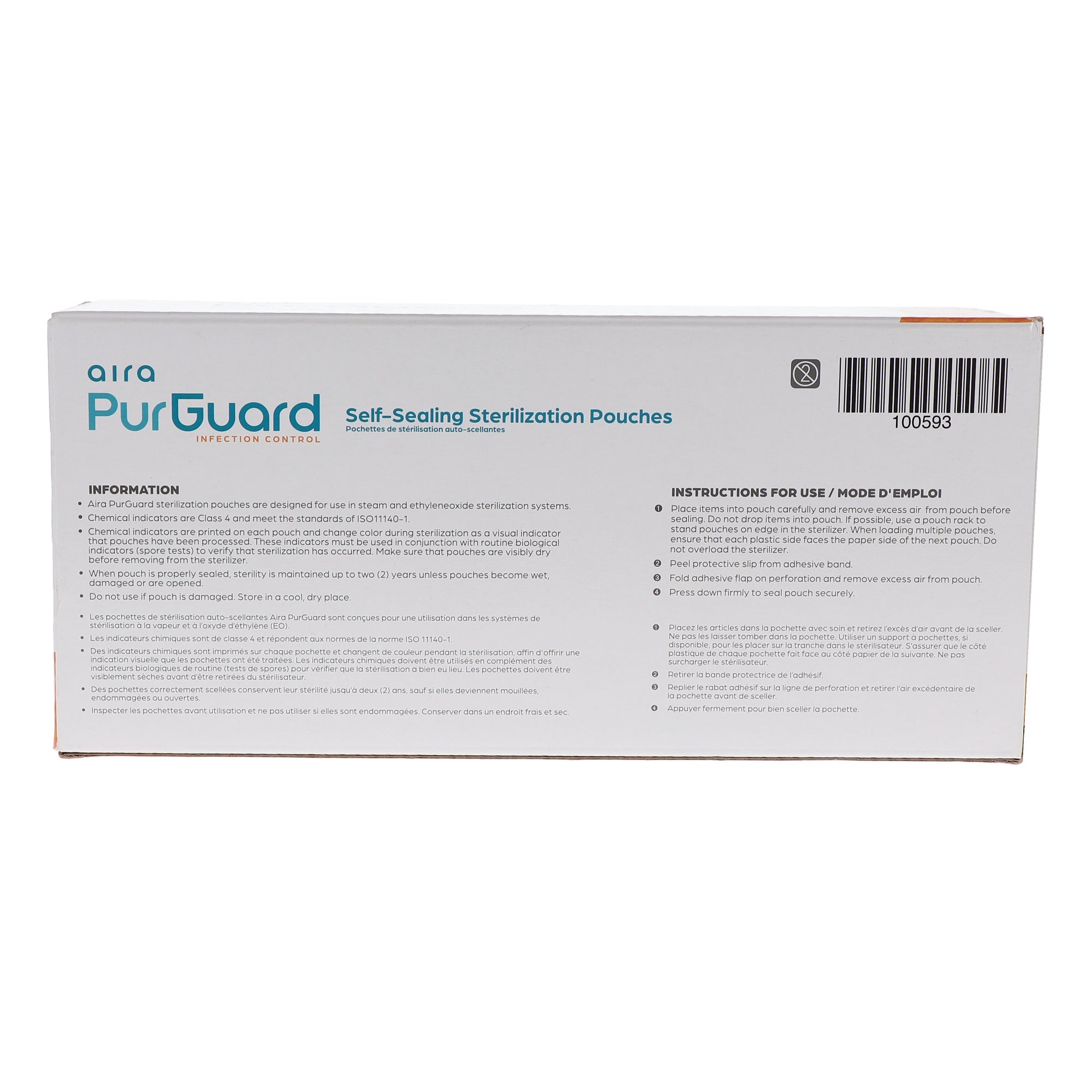 Aira 100593 PurGuard Self-Sealing Sterilization Pouches Paper Film Blue 3.5 X 9 500/Bx